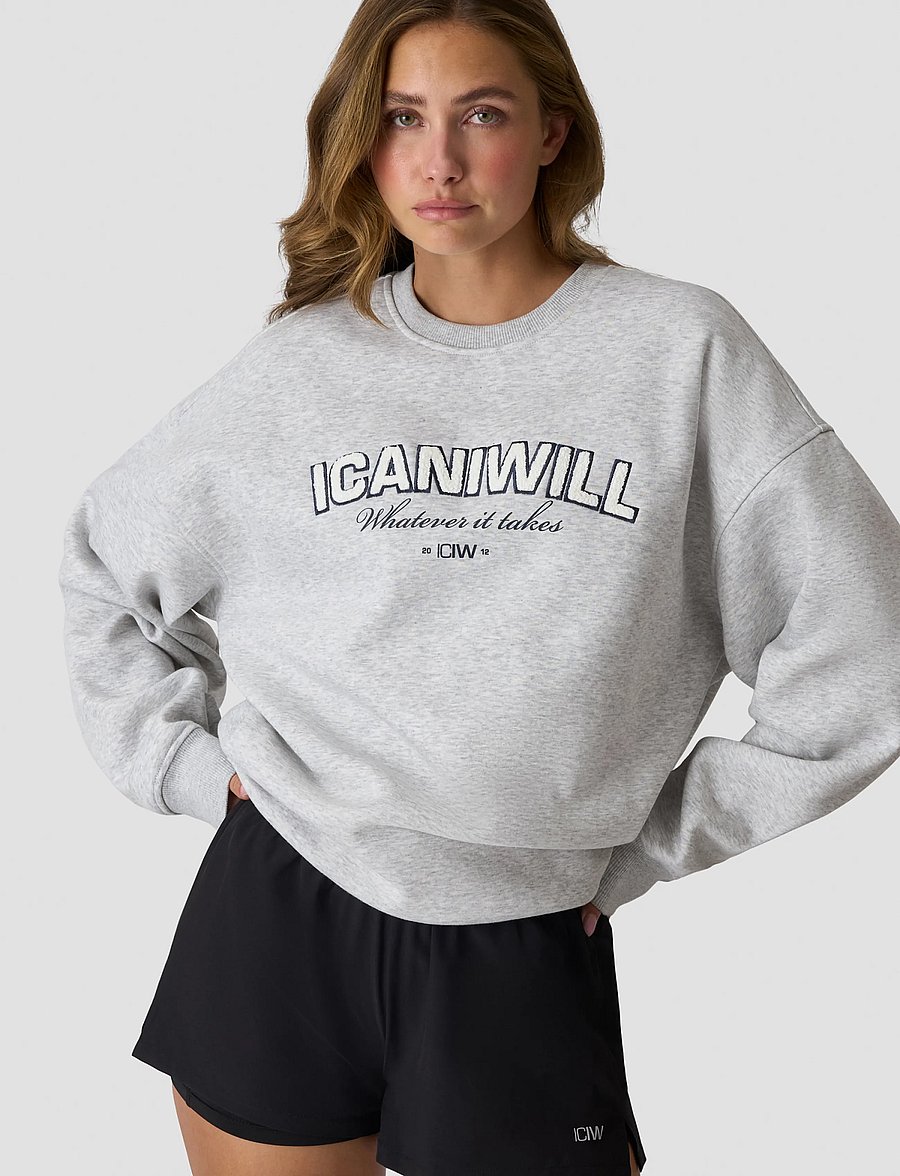 ICANIWILL - Everyday Relaxed Crewneck Terry Print W - Överdelar - light grey melange - 0