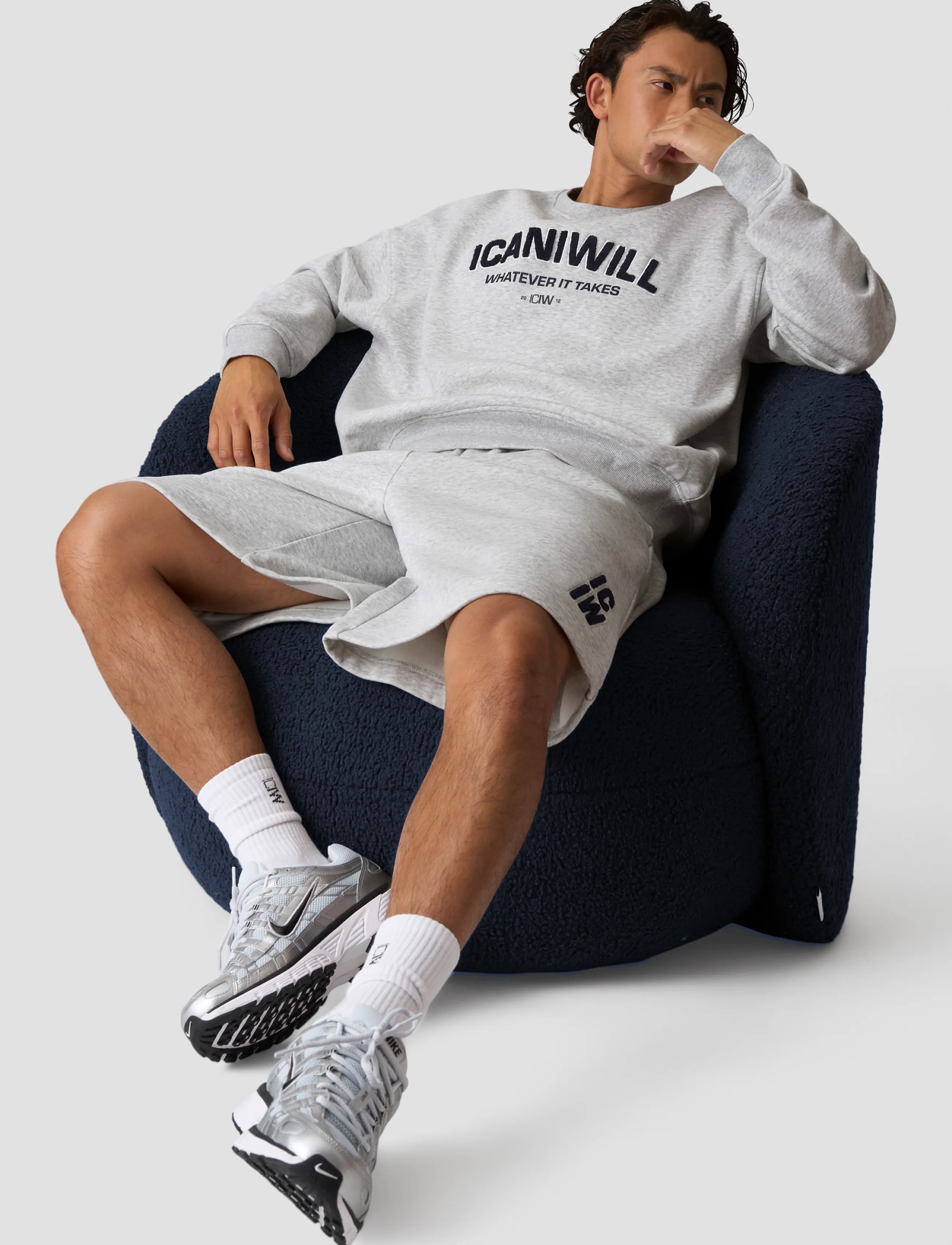 ICANIWILL Everyday Relaxed Crewneck Terry Print M - Sweatshirts & Hoodies - LIGHT GREY MELANGE / grey