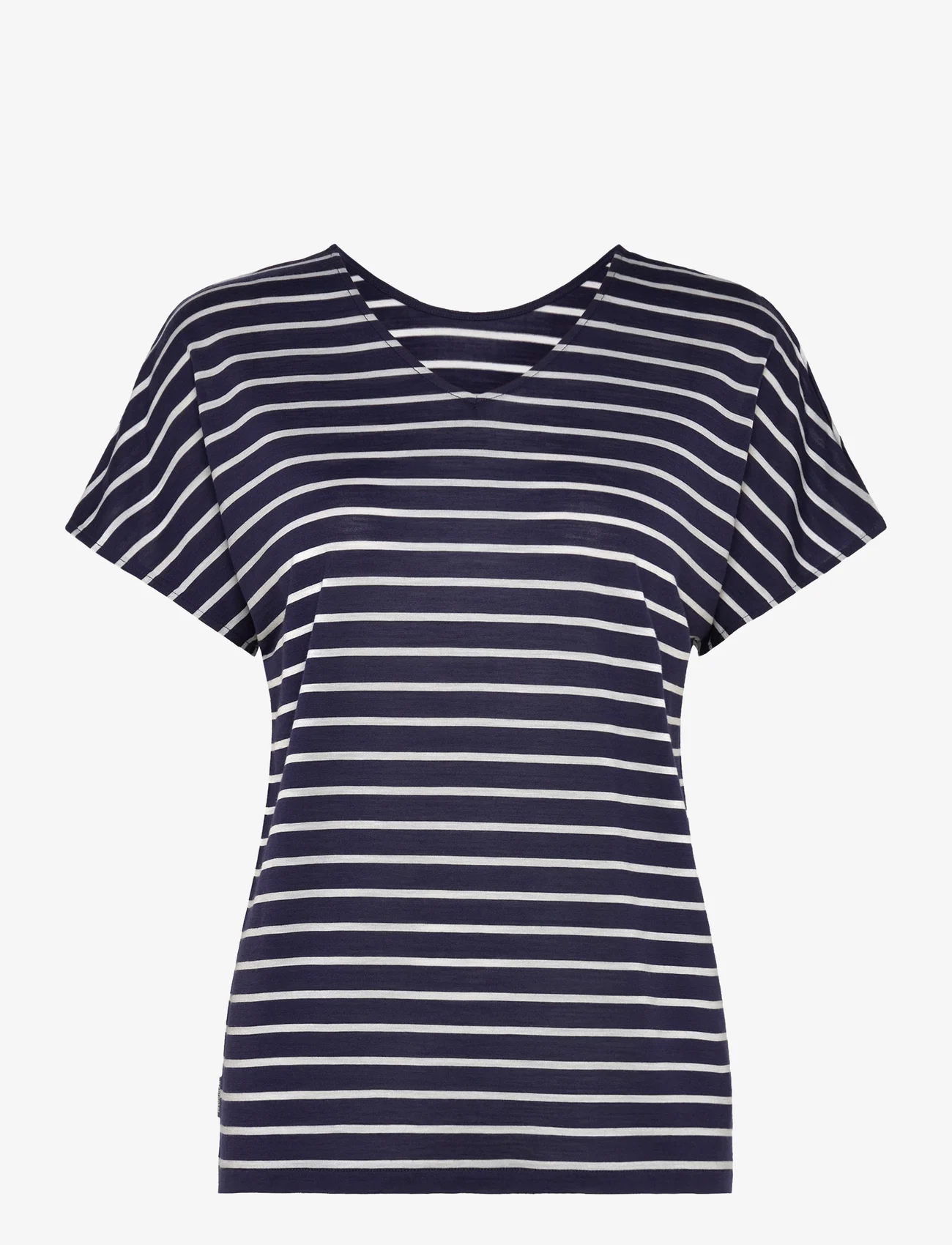 Icebreaker - Women Merino Drayden Reversible SS Top Stripe - t-shirts - midnight navy/snow/s - 1