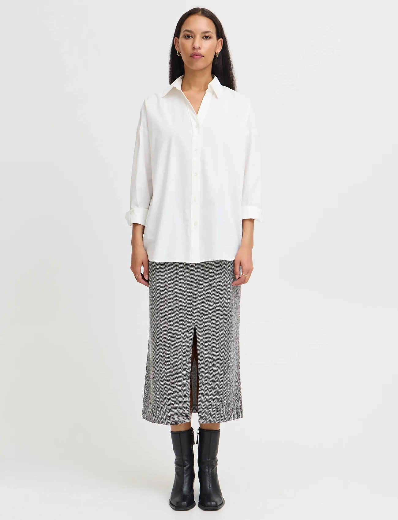 ICHI Ihkate Jacquard Long Sk - Grey - S