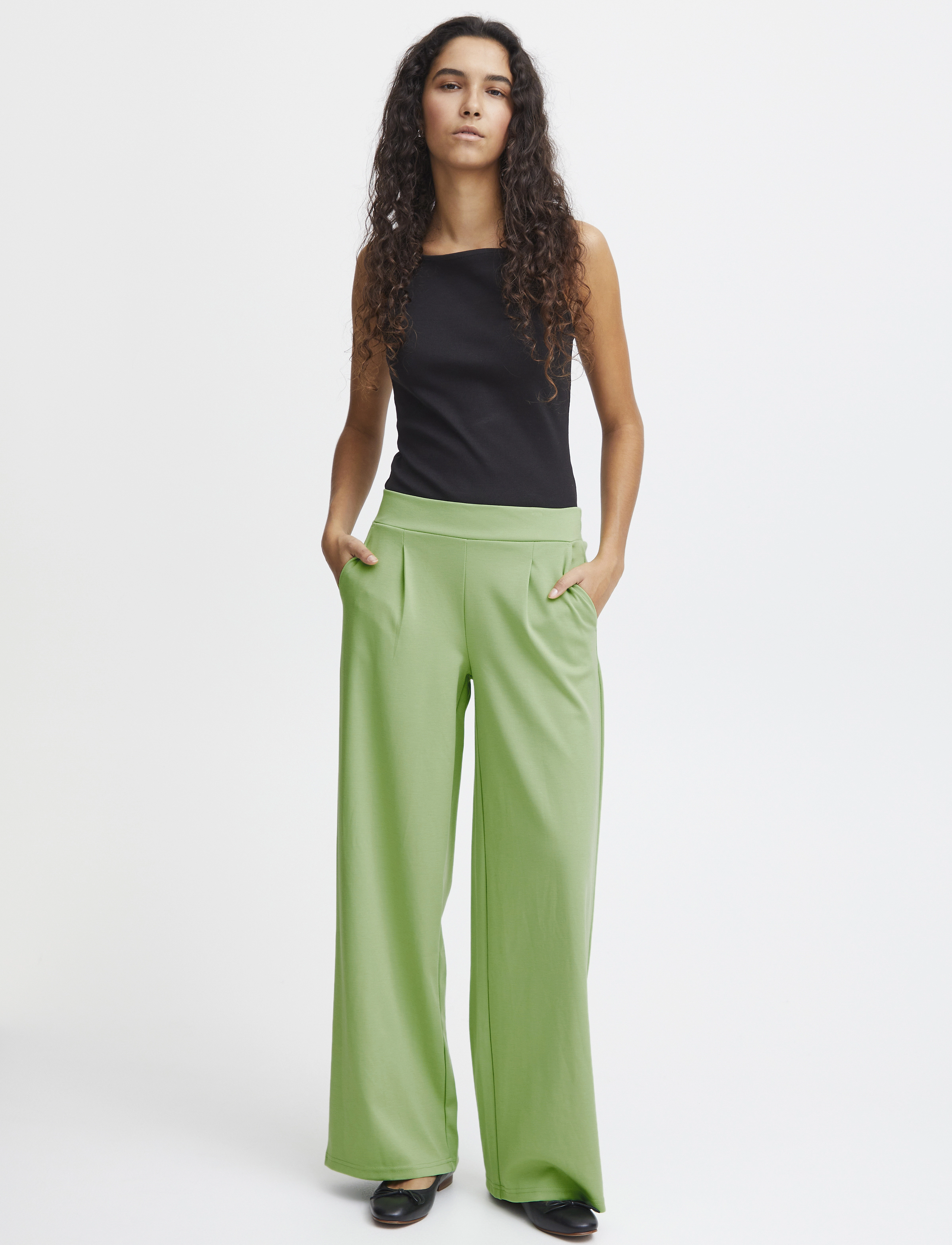 ICHI IHKATE SUS LONG WIDE PA2 - Housut - GREEN TEA / green