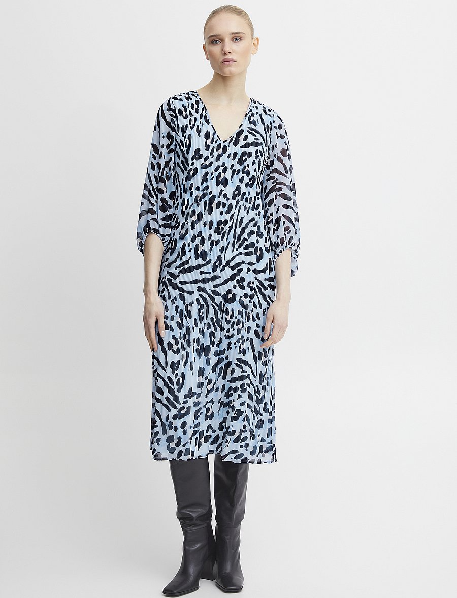 ICHI - IHELLY DR2 - robes midi - little boy blue leo print - 0