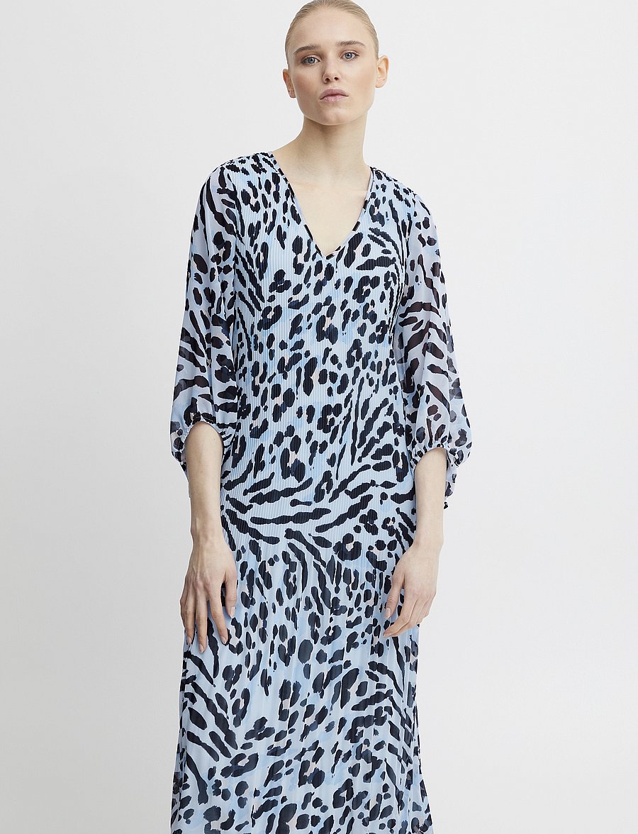 ICHI - IHELLY DR2 - robes midi - little boy blue leo print - 3