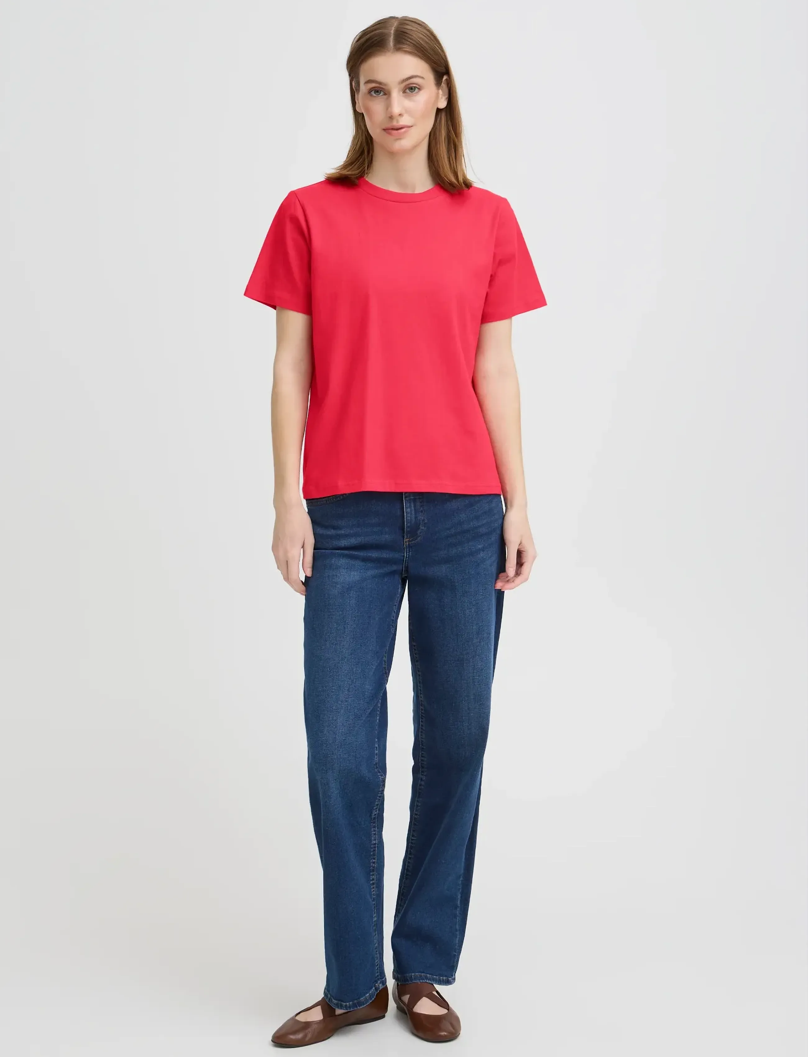 ICHI IHPALMER LOOSE SS - T-shirts & Toppar - TEABERRY / red