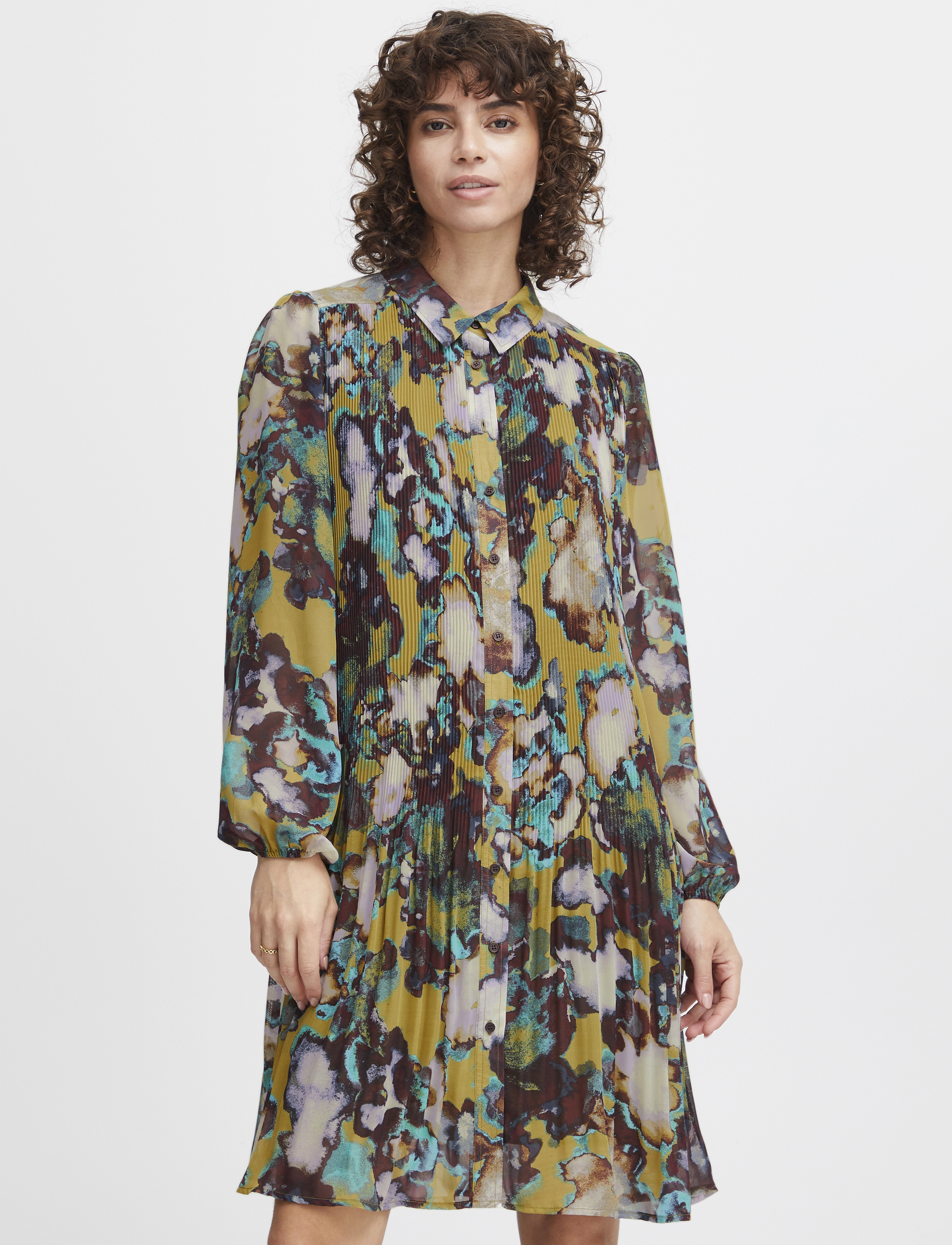 ICHI - IHRILLY DR - robes chemises - green moss multi aop - 3