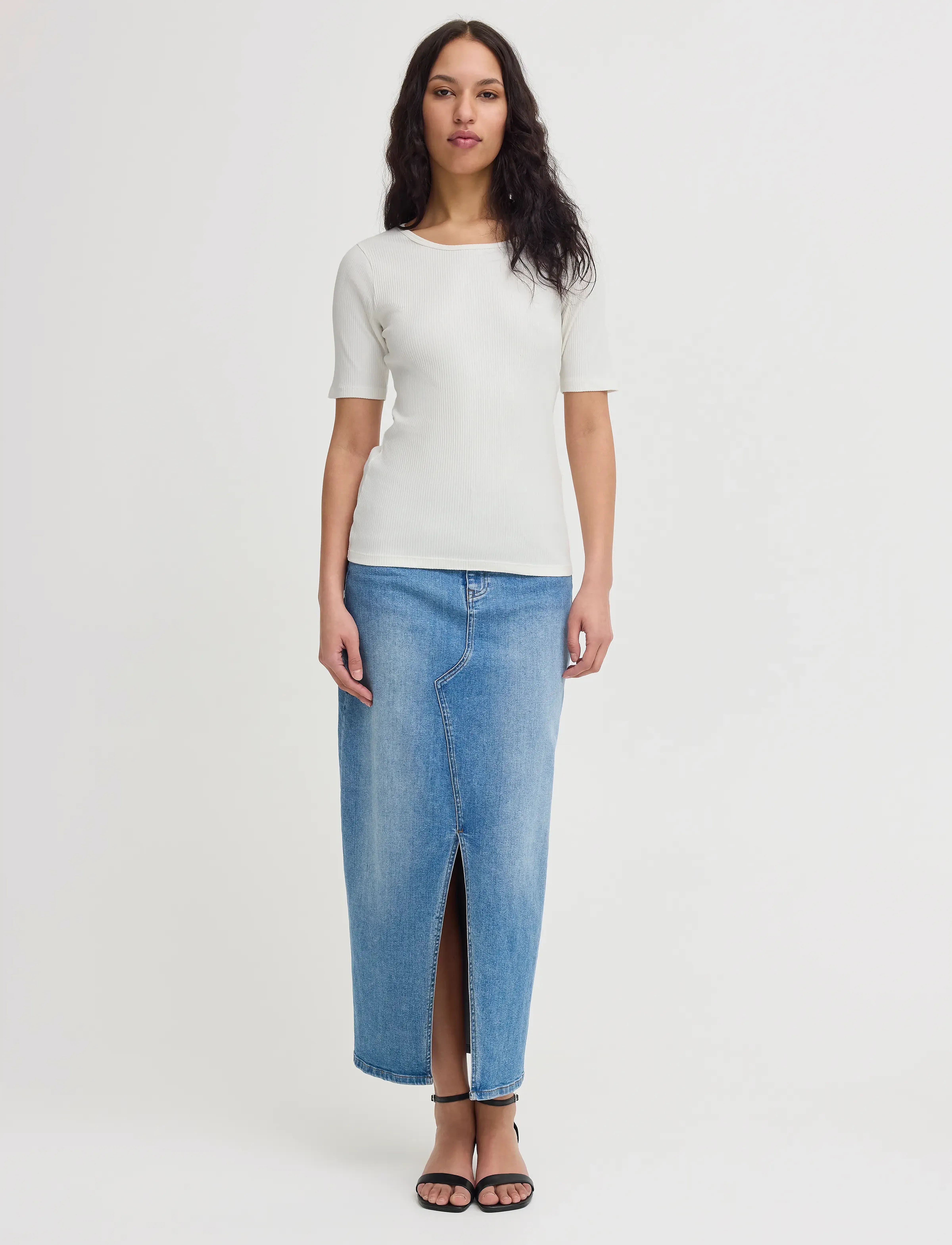 ICHI Ihpalmer Rib Ss, XL, White, T-Shirts & Toppe > Kortærmede, Dame