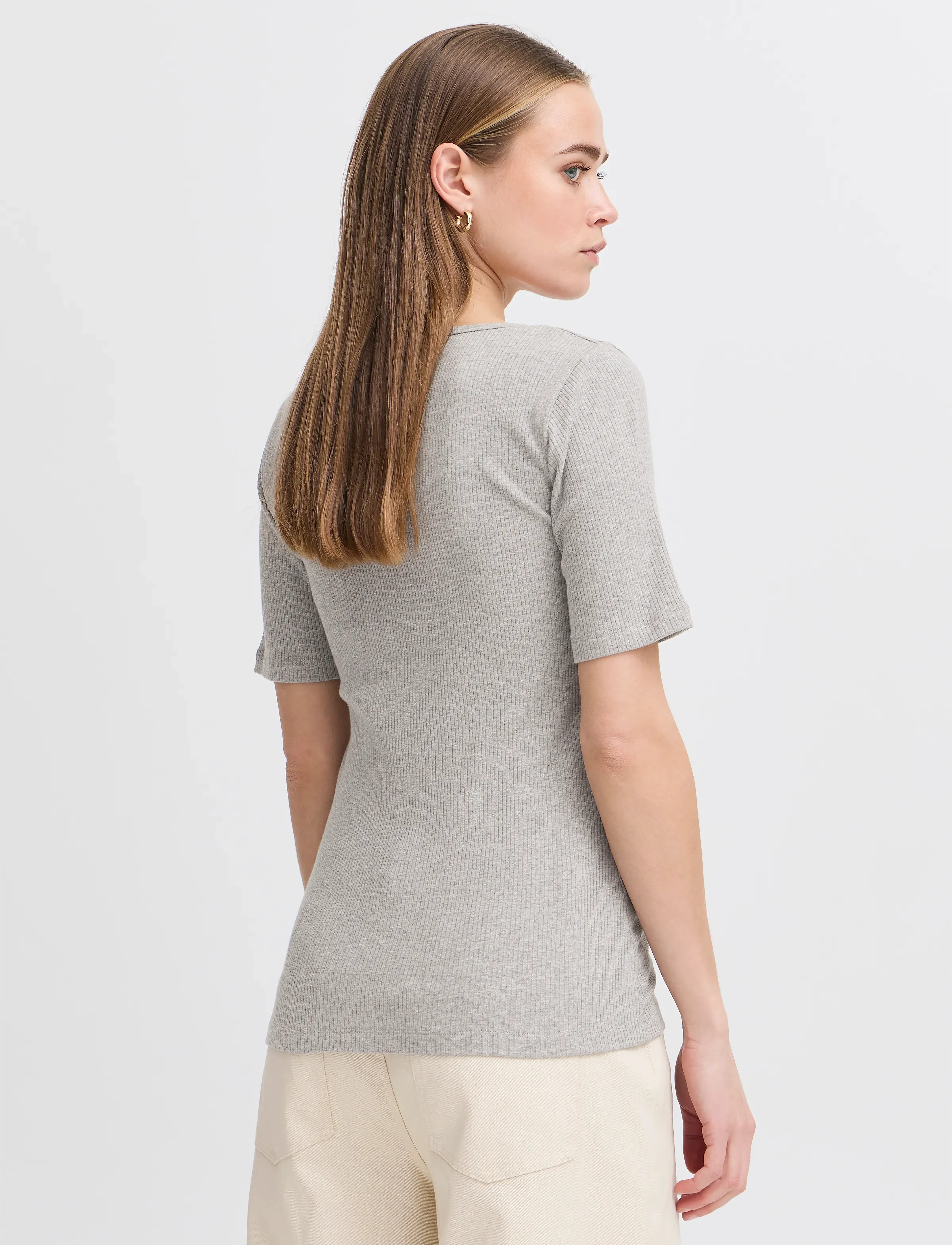ICHI - IHPALMER RIB SS - t-shirts - grey melange - 3