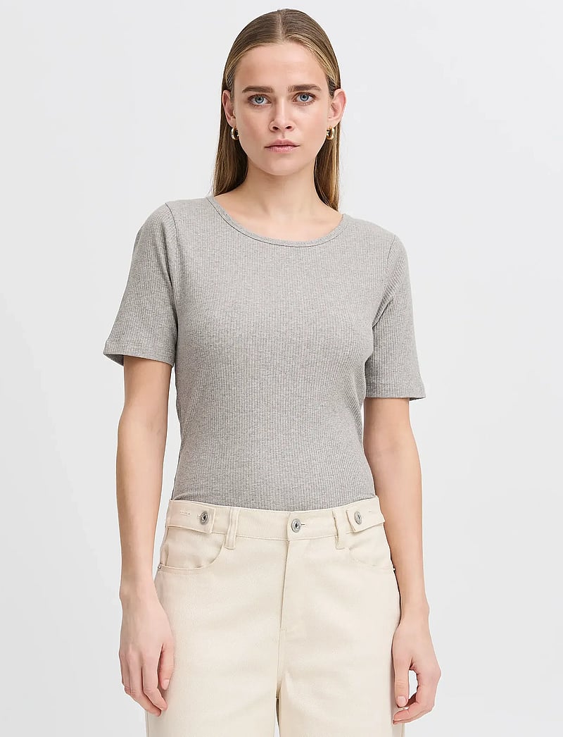 ICHI - IHPALMER RIB SS - t-shirts - grey melange - 4