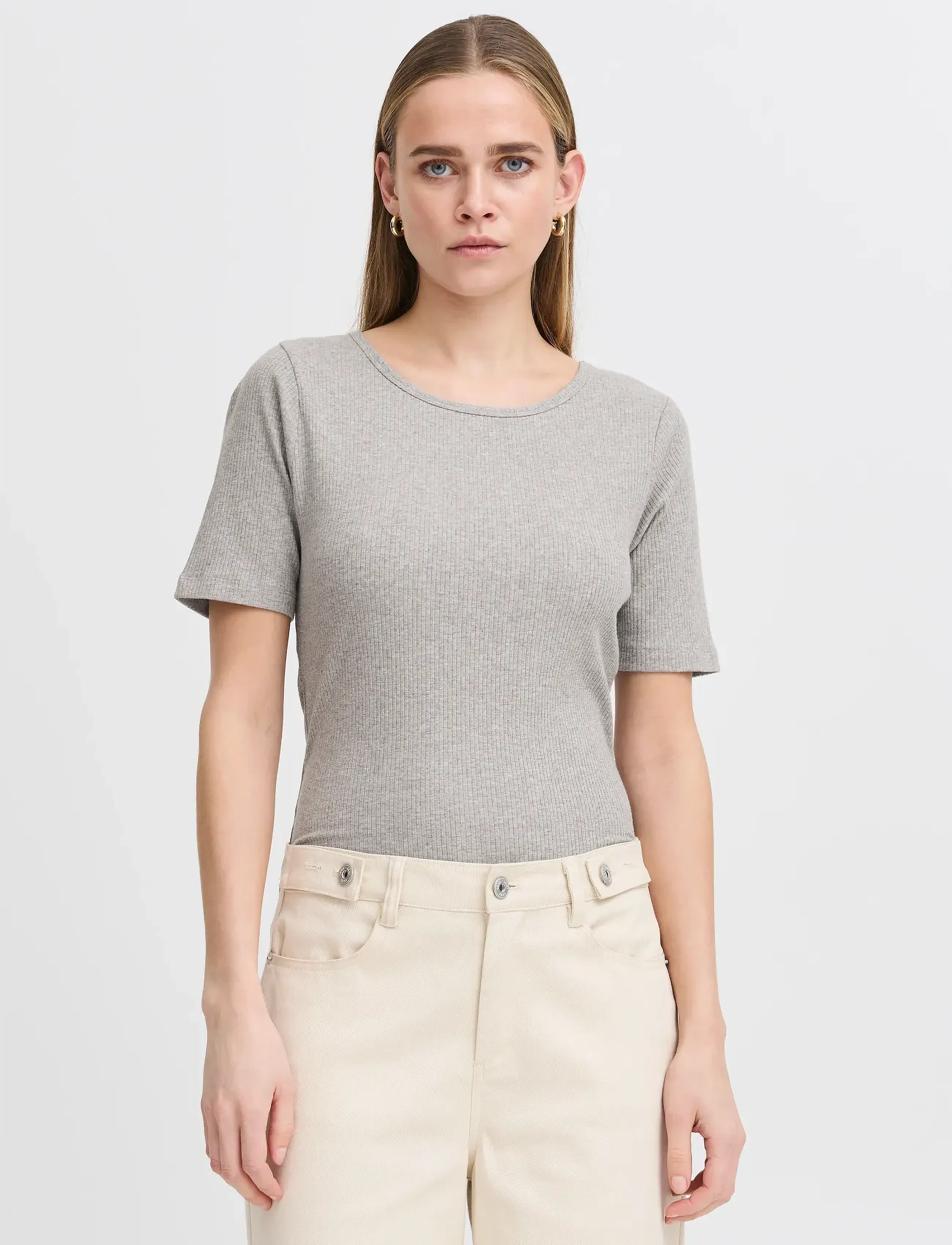 ICHI - IHPALMER RIB SS - t-shirts - grey melange - 4