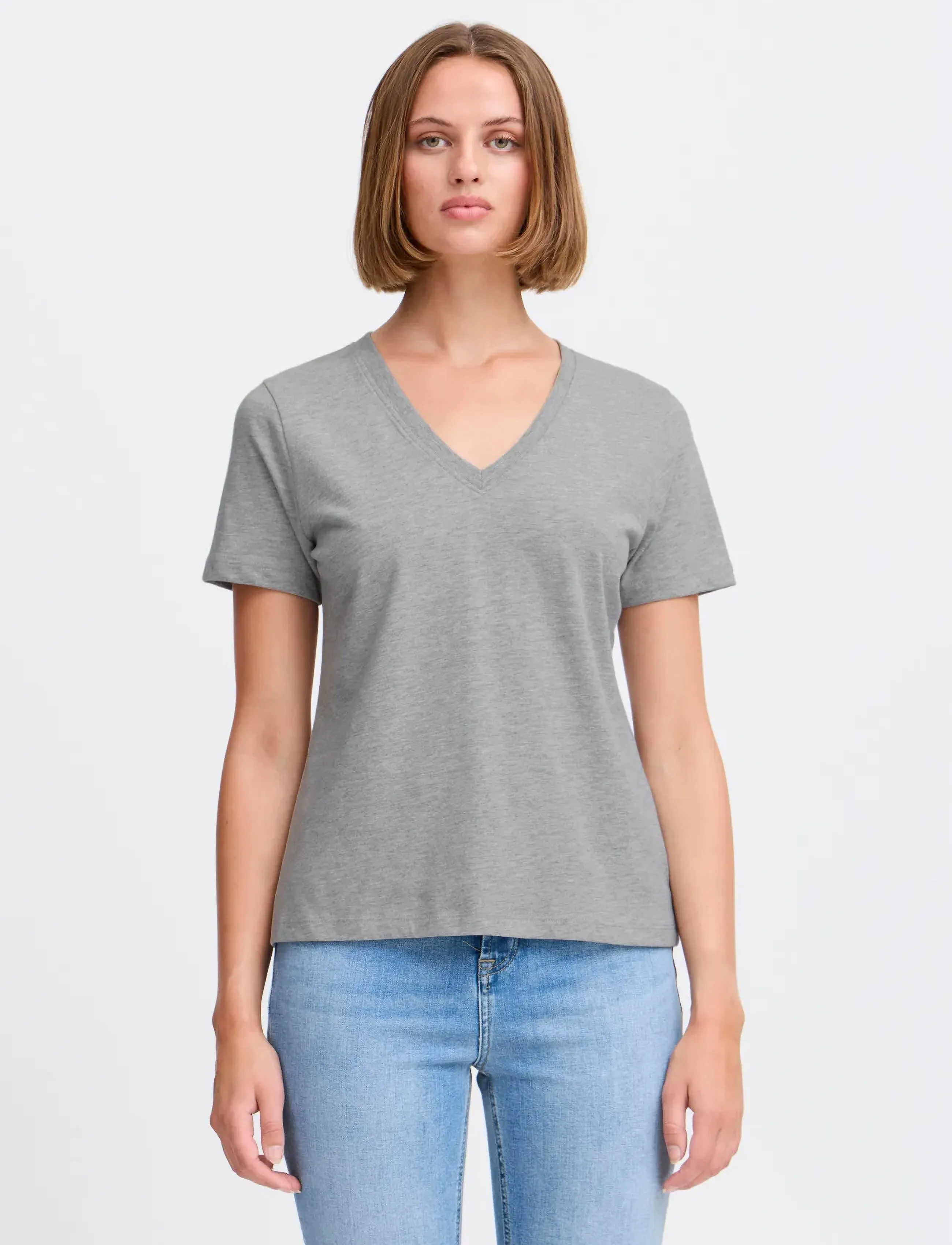 ICHI - IHPALMER V SS - t-shirts - grey melange - 4
