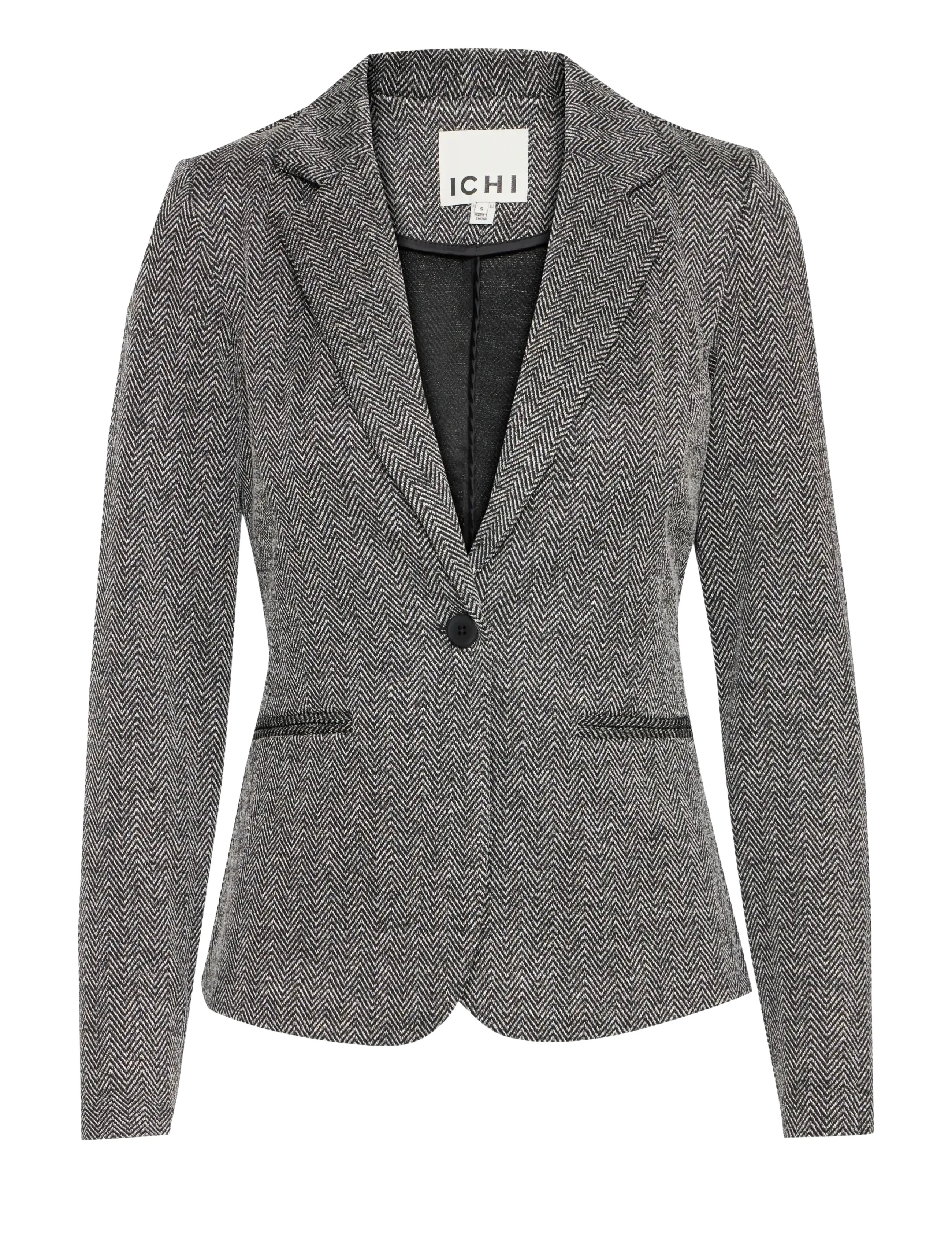 ICHI IHKATE JACQUARD BL4 - Tøj - BLACK/WHITE HERRINGBONE / grey