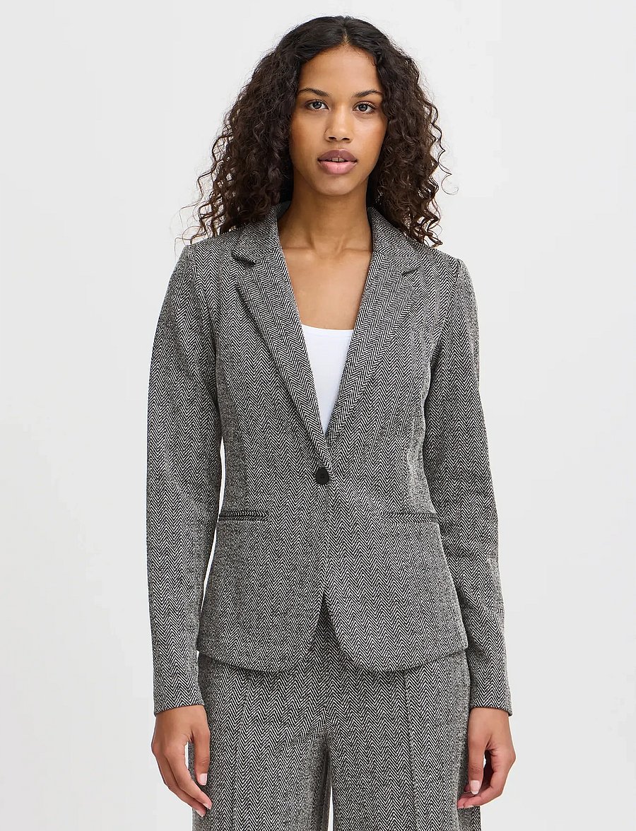 ICHI - IHKATE JACQUARD BL4 - blazers met één knopenrij - black/white herringbone - 4