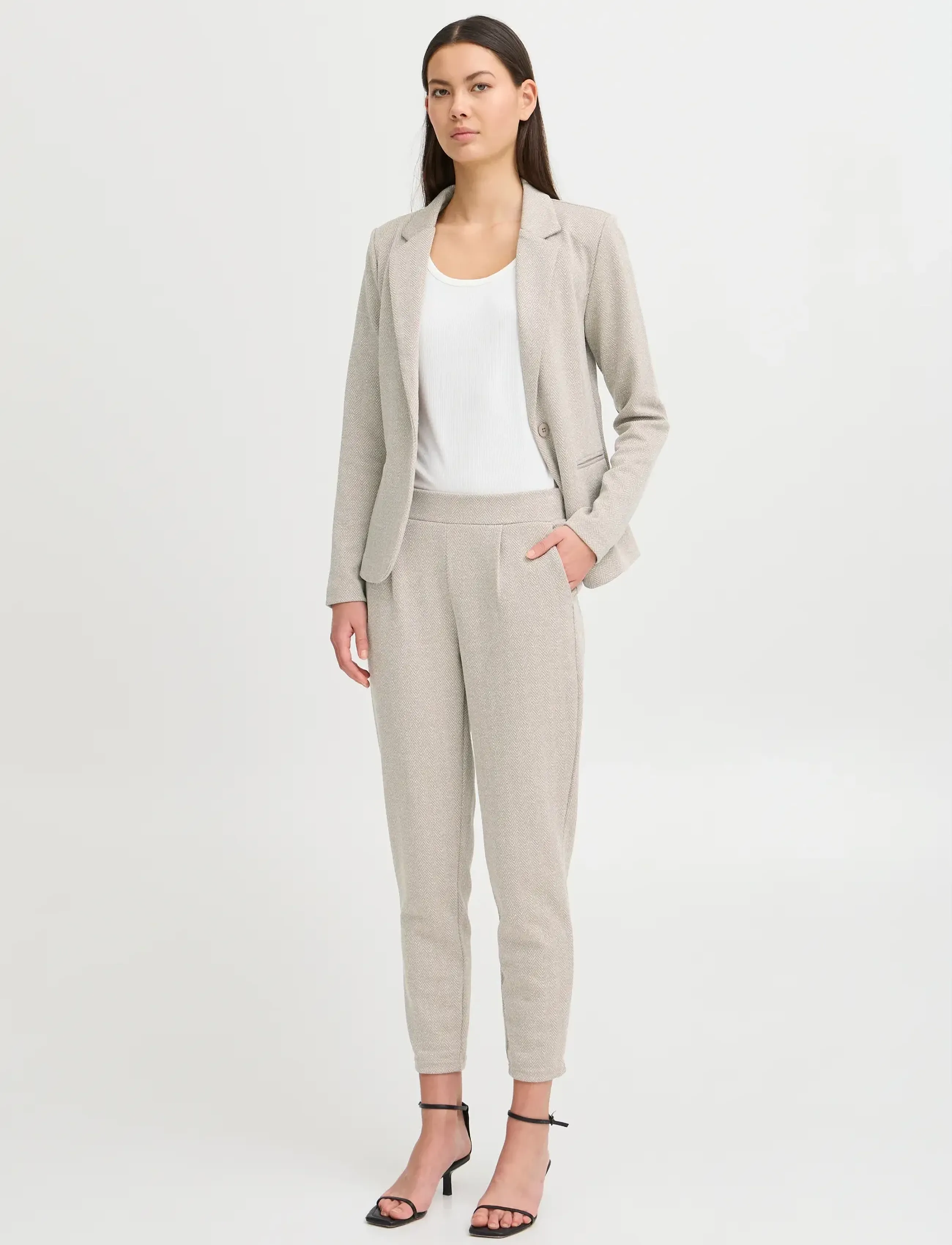 ICHI IHKATE JACQUARD PA8 - Püksid - FUNGI/ALMOND MILK HERRINGBONE / cream