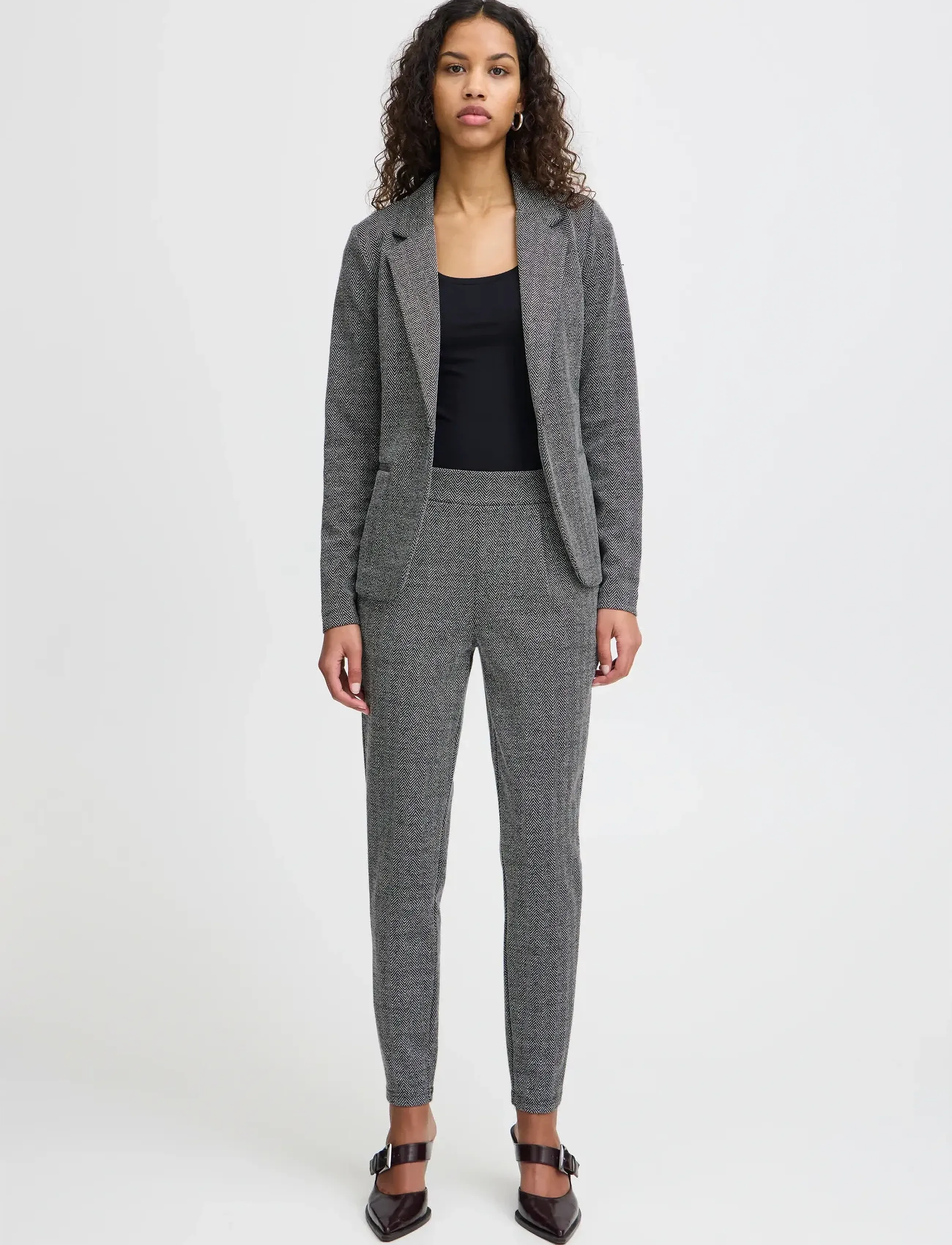 ICHI Ihkate Jacquard Pa8, M, Grey, Bukser > Jakkesætsbukser, Dame