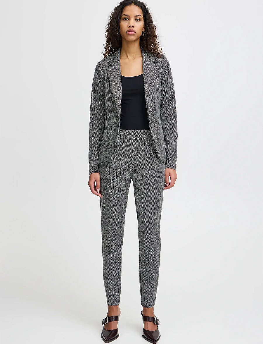 ICHI - IHKATE JACQUARD PA8 - kostymbyxor - black/white herringbone - 0
