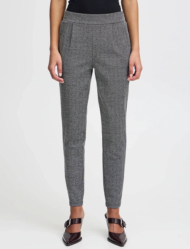 ICHI - IHKATE JACQUARD PA8 - pidulikud püksid - black/white herringbone - 4