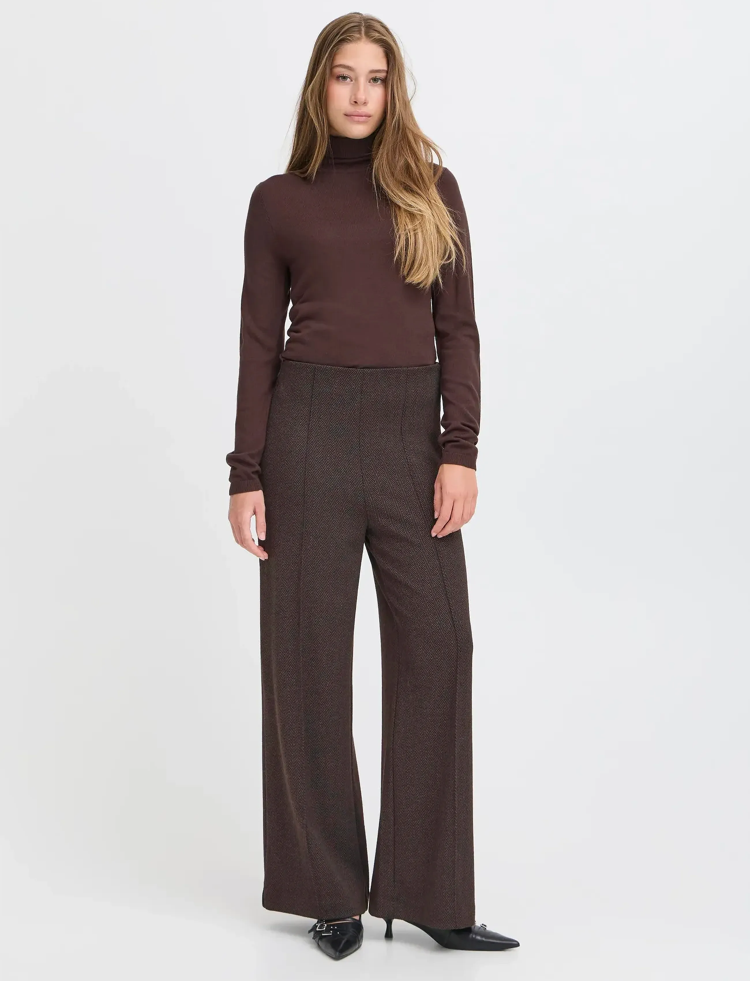 ICHI Ihkate Jacquard Pa9, S, Trousers, Braun - Wide Leg, Frauen