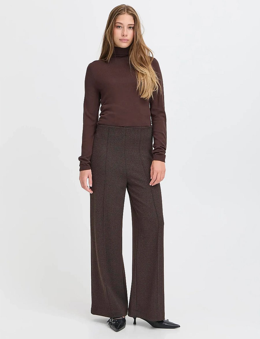 ICHI - IHKATE JACQUARD PA9 - hosen mit weitem bein - black brown herringbone - 0