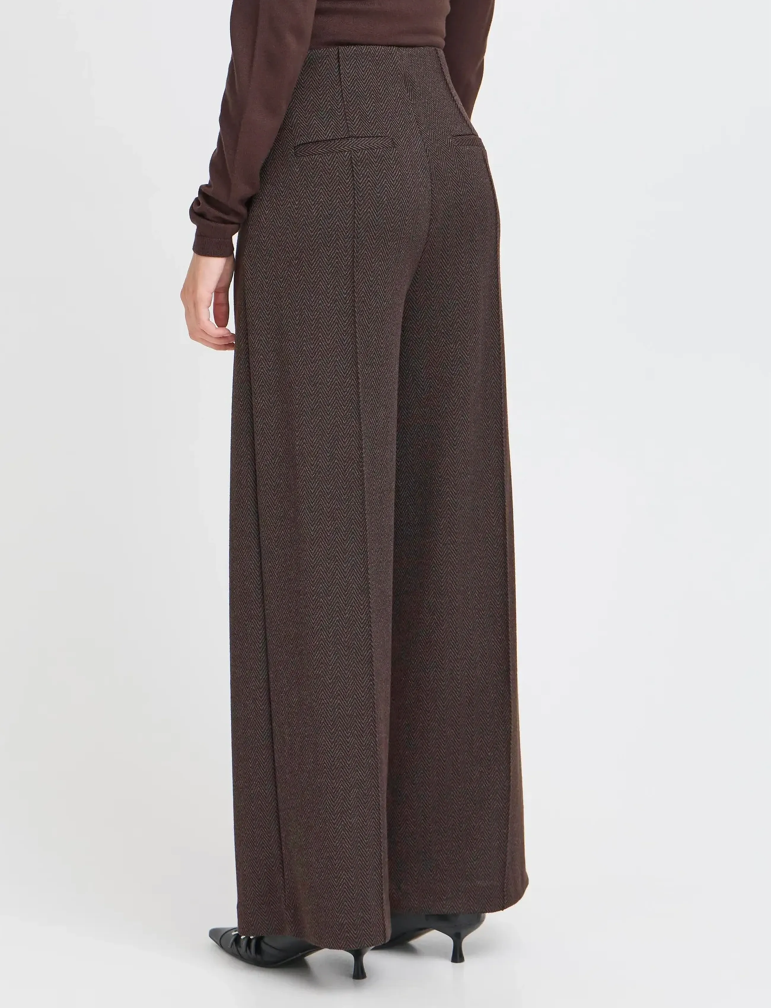 ICHI - IHKATE JACQUARD PA9 - hosen mit weitem bein - black brown herringbone - 3
