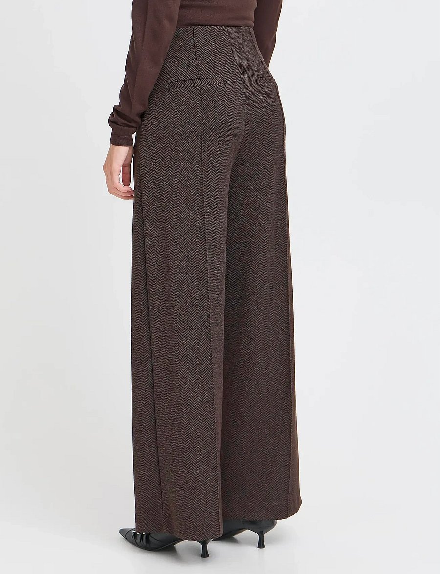 ICHI - IHKATE JACQUARD PA9 - hosen mit weitem bein - black brown herringbone - 3