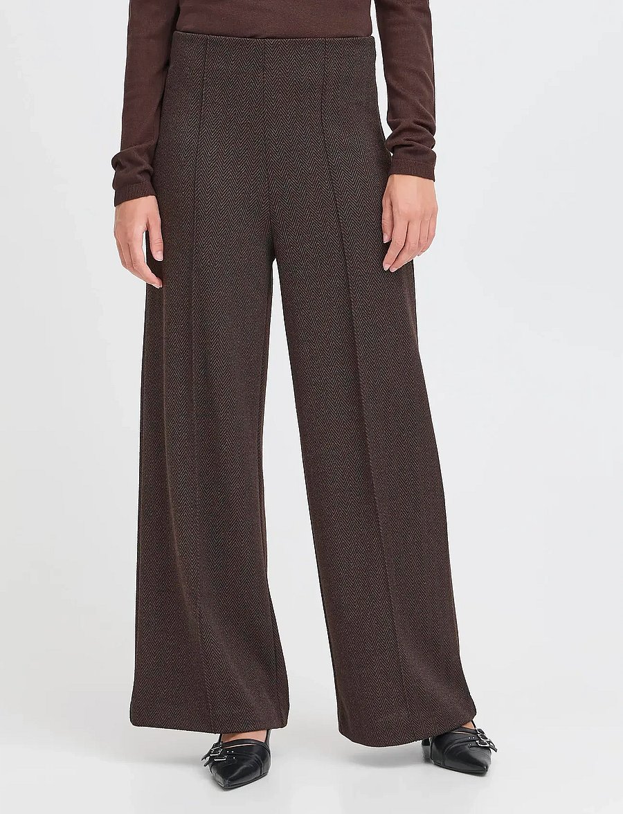 ICHI - IHKATE JACQUARD PA9 - hosen mit weitem bein - black brown herringbone - 4