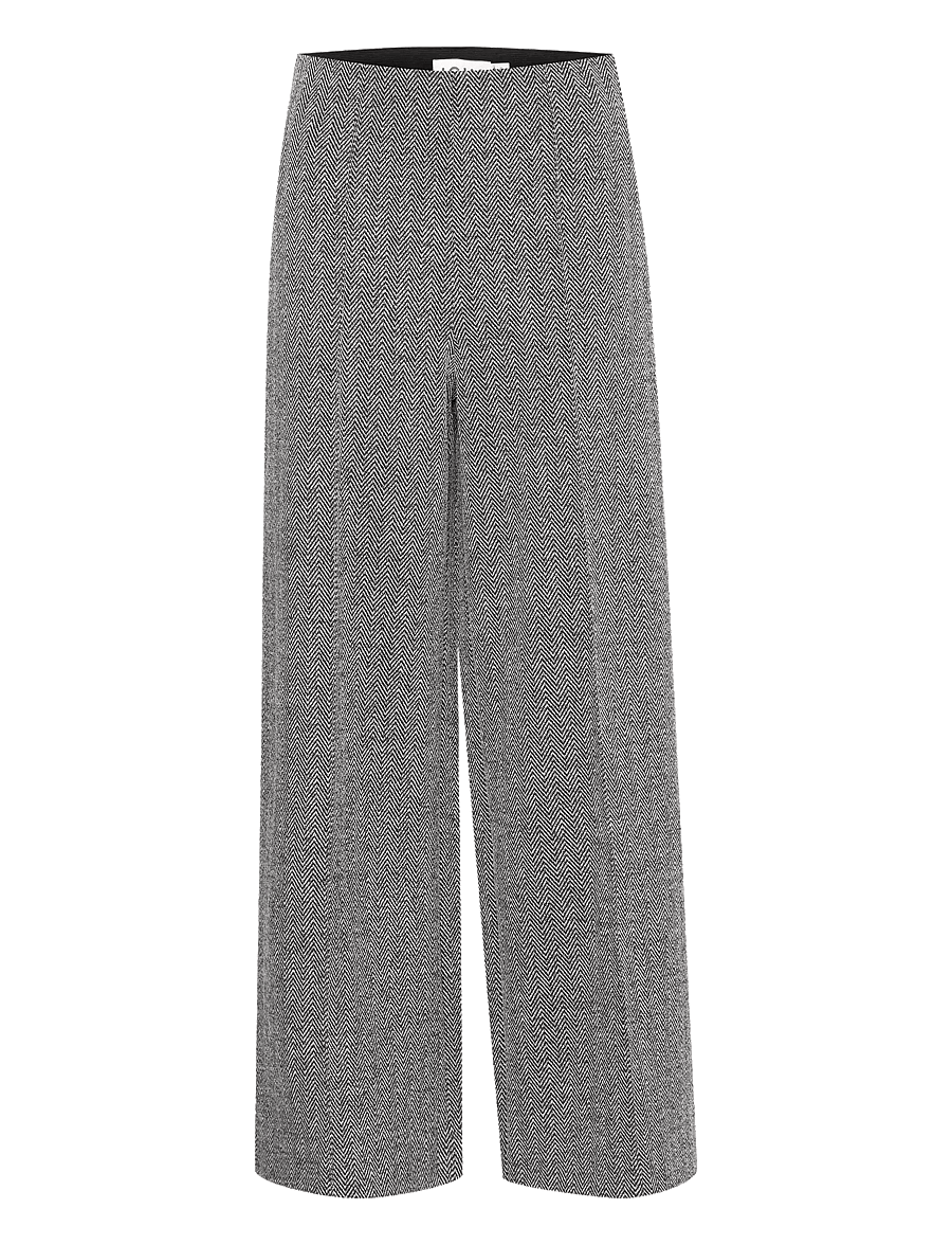ICHI - IHKATE JACQUARD PA9 - wide leg trousers - black/white herringbone - 1