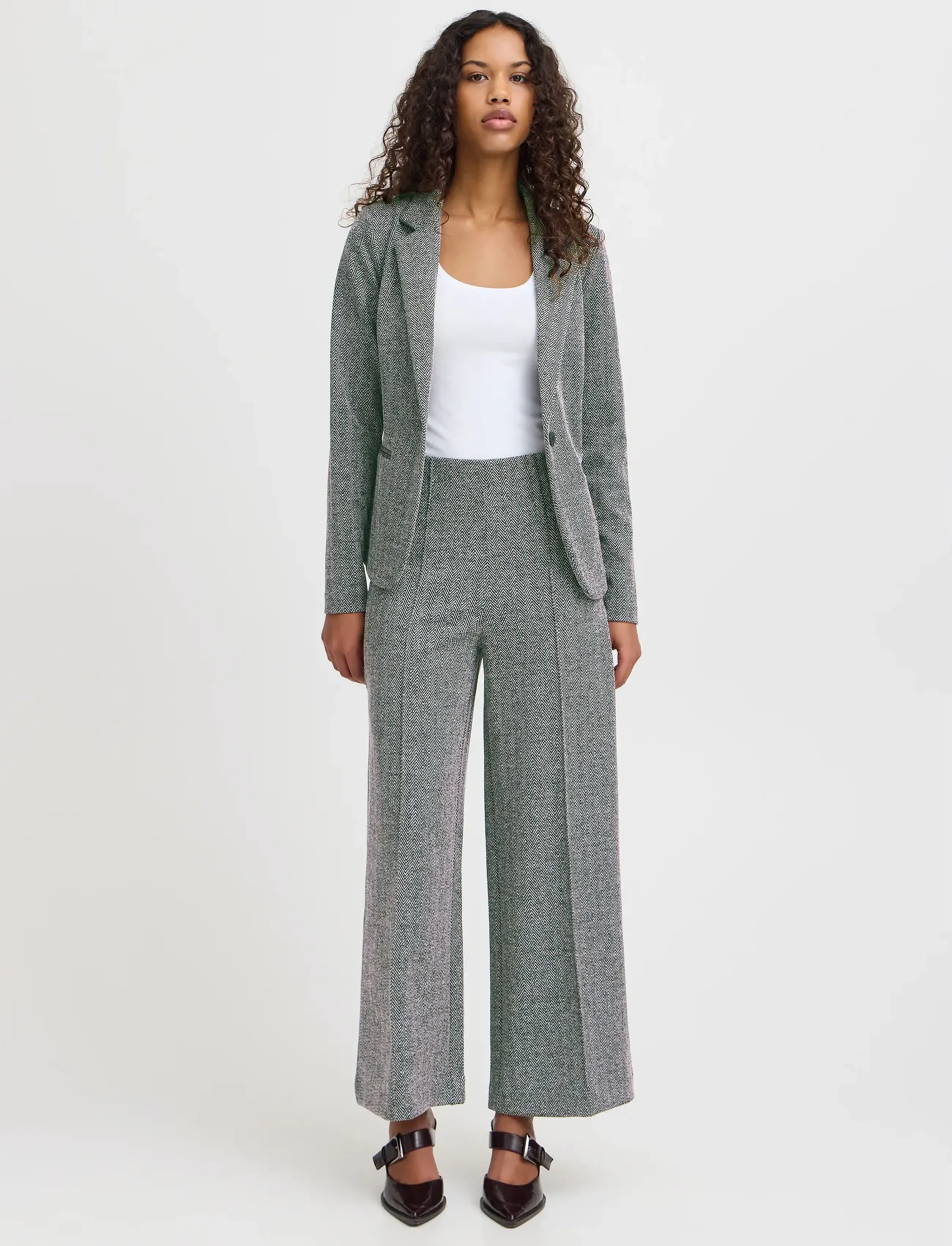 ICHI IHKATE JACQUARD PA9 - Tøj - BLACK/WHITE HERRINGBONE / grey