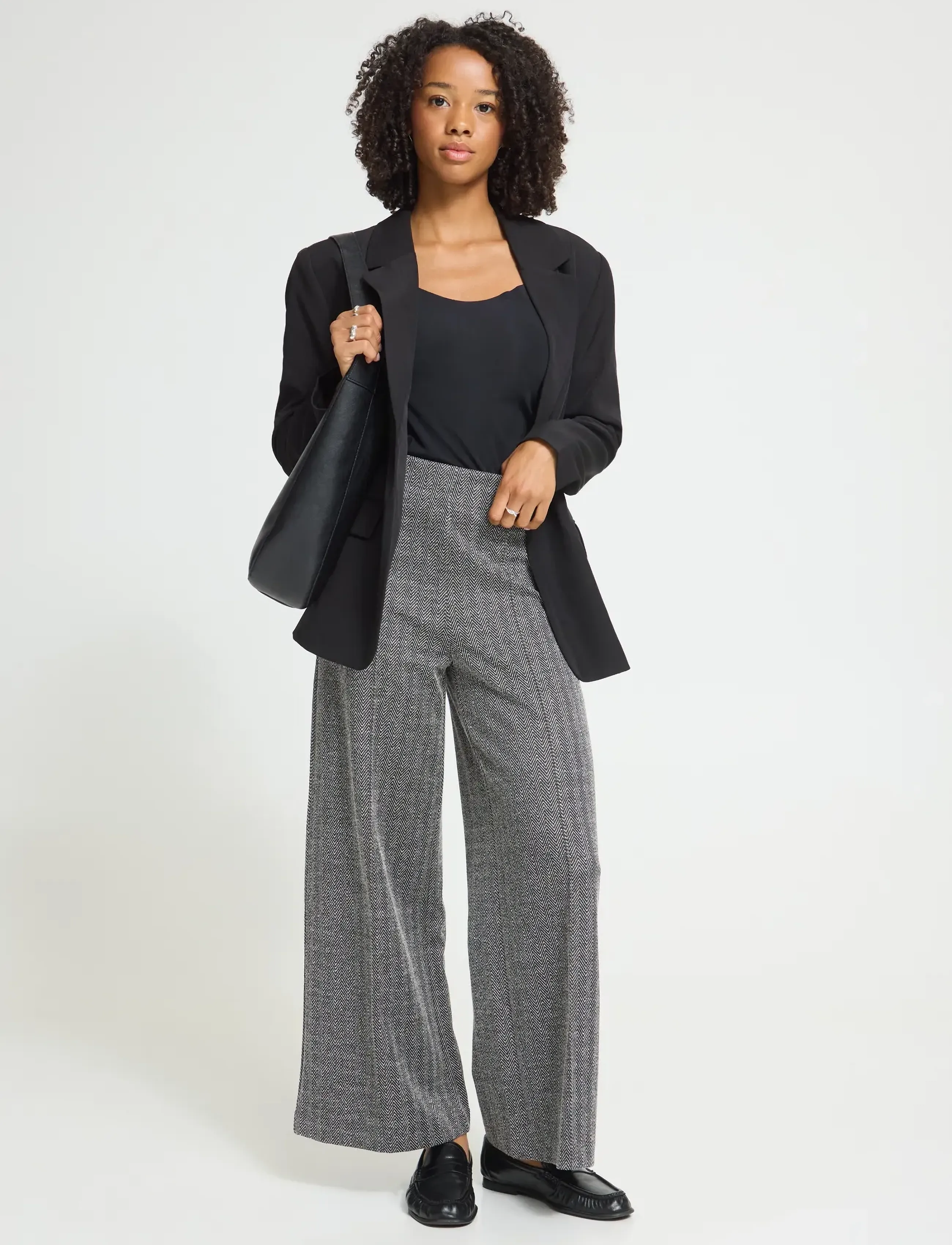 ICHI IHKATE JACQUARD PA9 - Clothing - BLACK/WHITE HERRINGBONE / grey