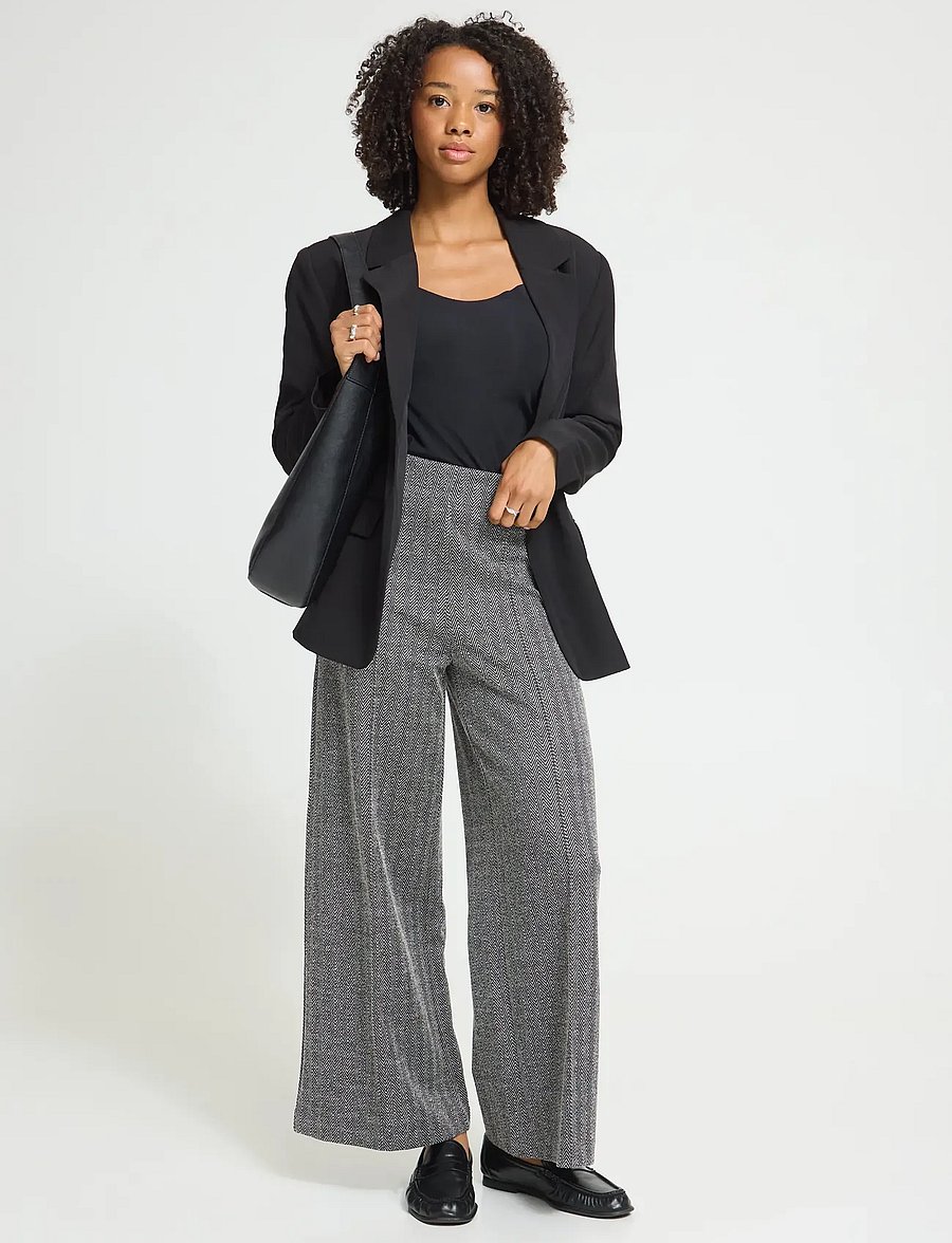 ICHI - IHKATE JACQUARD PA9 - wide leg trousers - black/white herringbone - 0