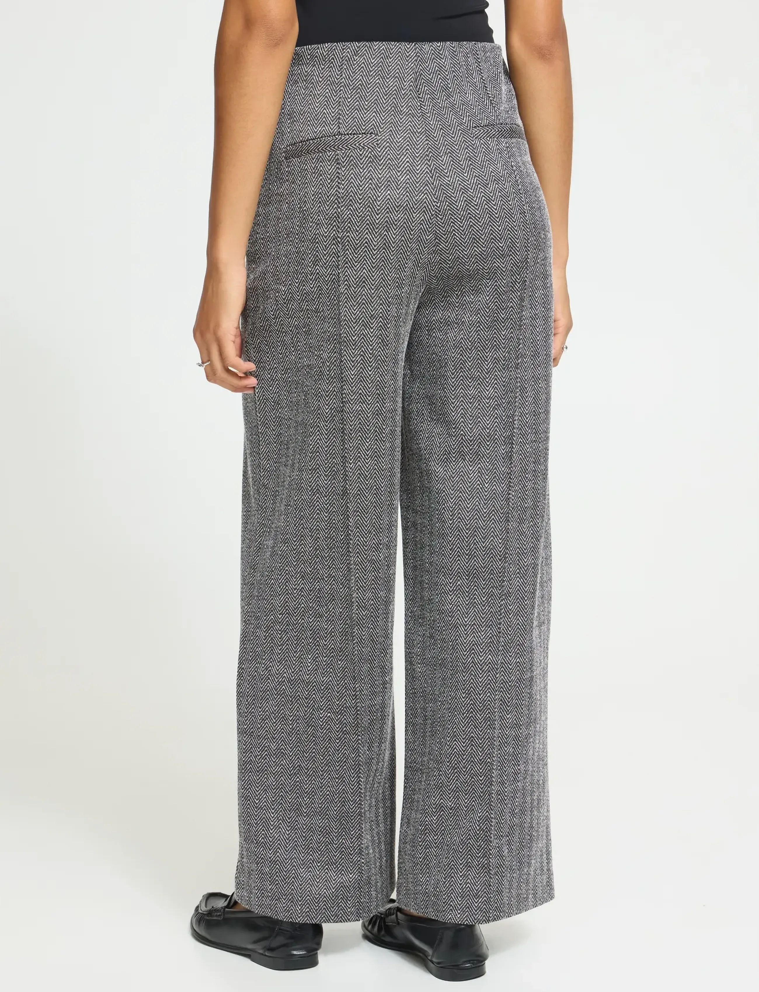 ICHI - IHKATE JACQUARD PA9 - wide leg trousers - black/white herringbone - 3