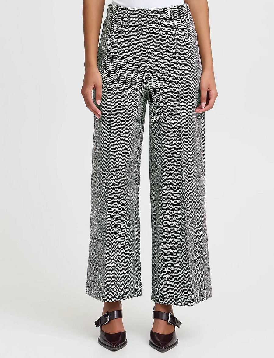 ICHI - IHKATE JACQUARD PA9 - wide leg trousers - black/white herringbone - 4