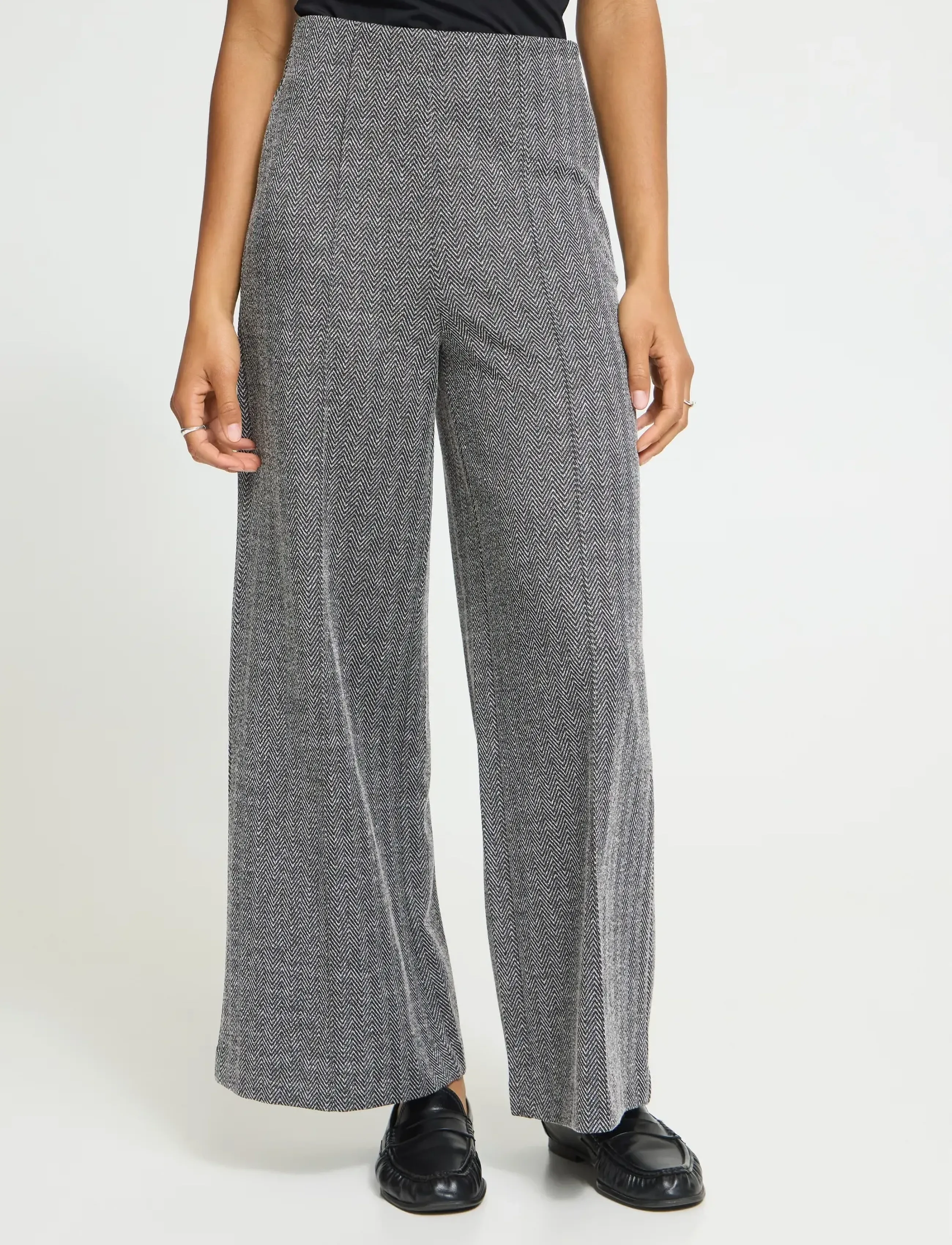 ICHI - IHKATE JACQUARD PA9 - wide leg trousers - black/white herringbone - 5