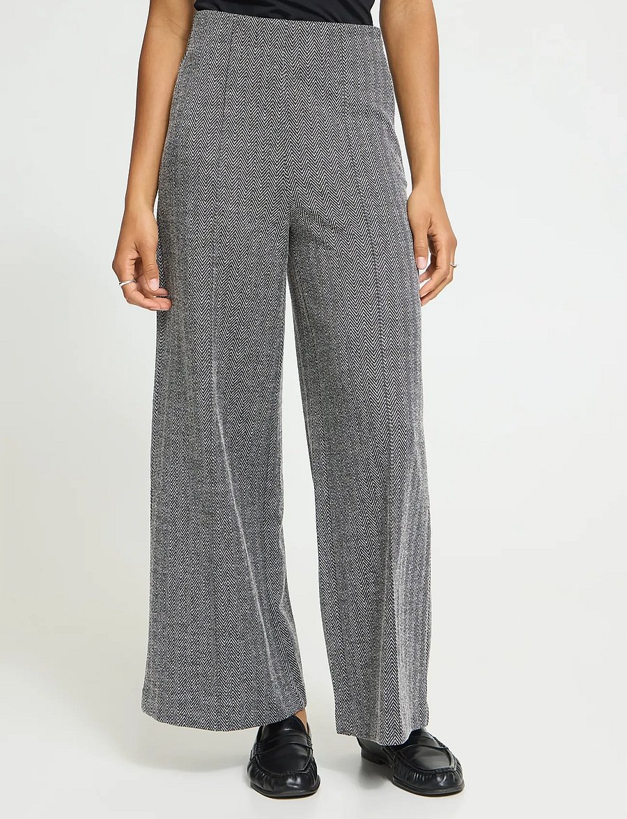 ICHI - IHKATE JACQUARD PA9 - wide leg trousers - black/white herringbone - 5