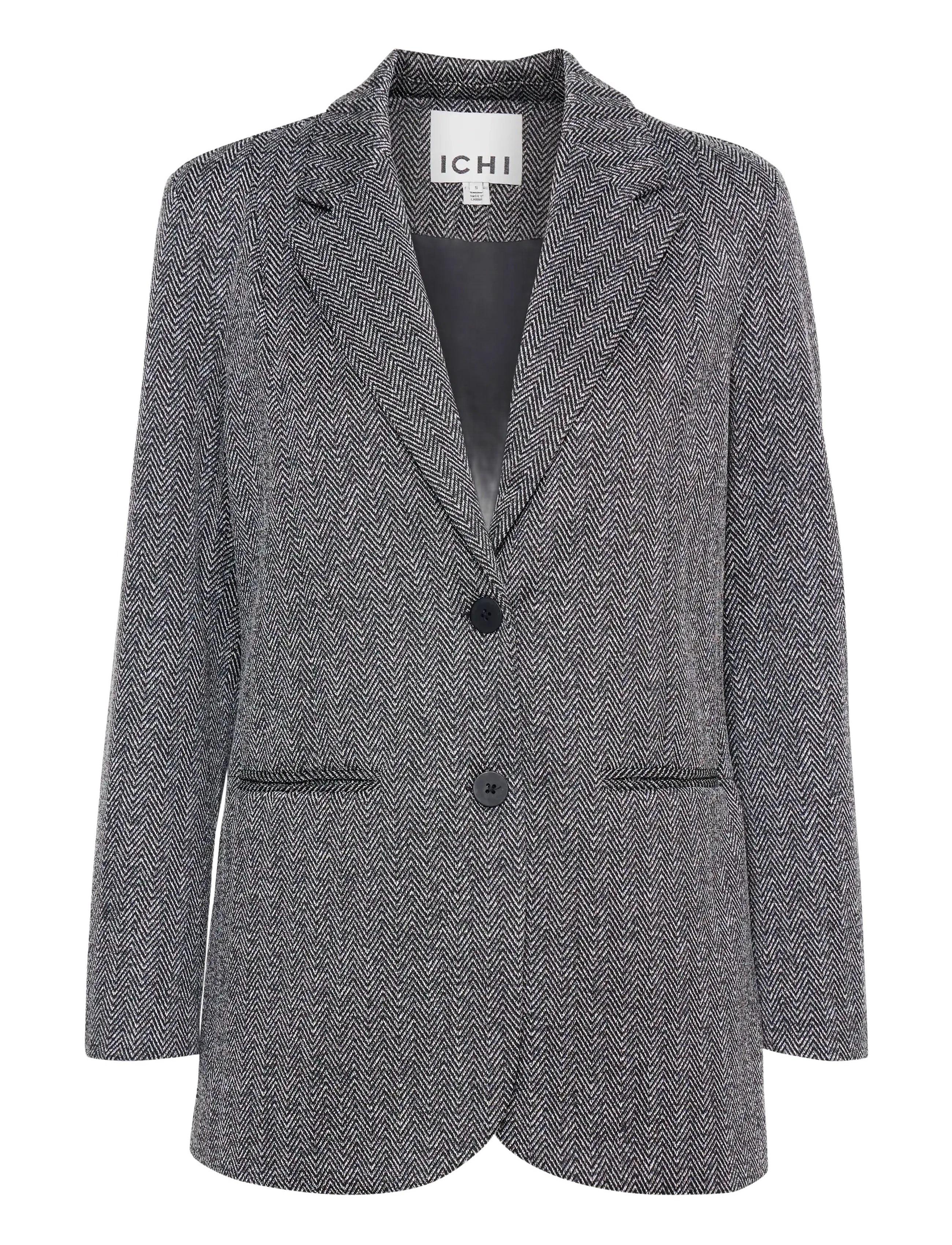 ICHI IHKATE JACQUARD OVERSIZE BL - Blazere - BLACK/WHITE HERRINGBONE / grey