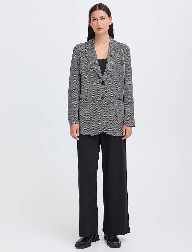 ICHI - IHKATE JACQUARD OVERSIZE BL - enkeltradede blazere - black/white herringbone - 0