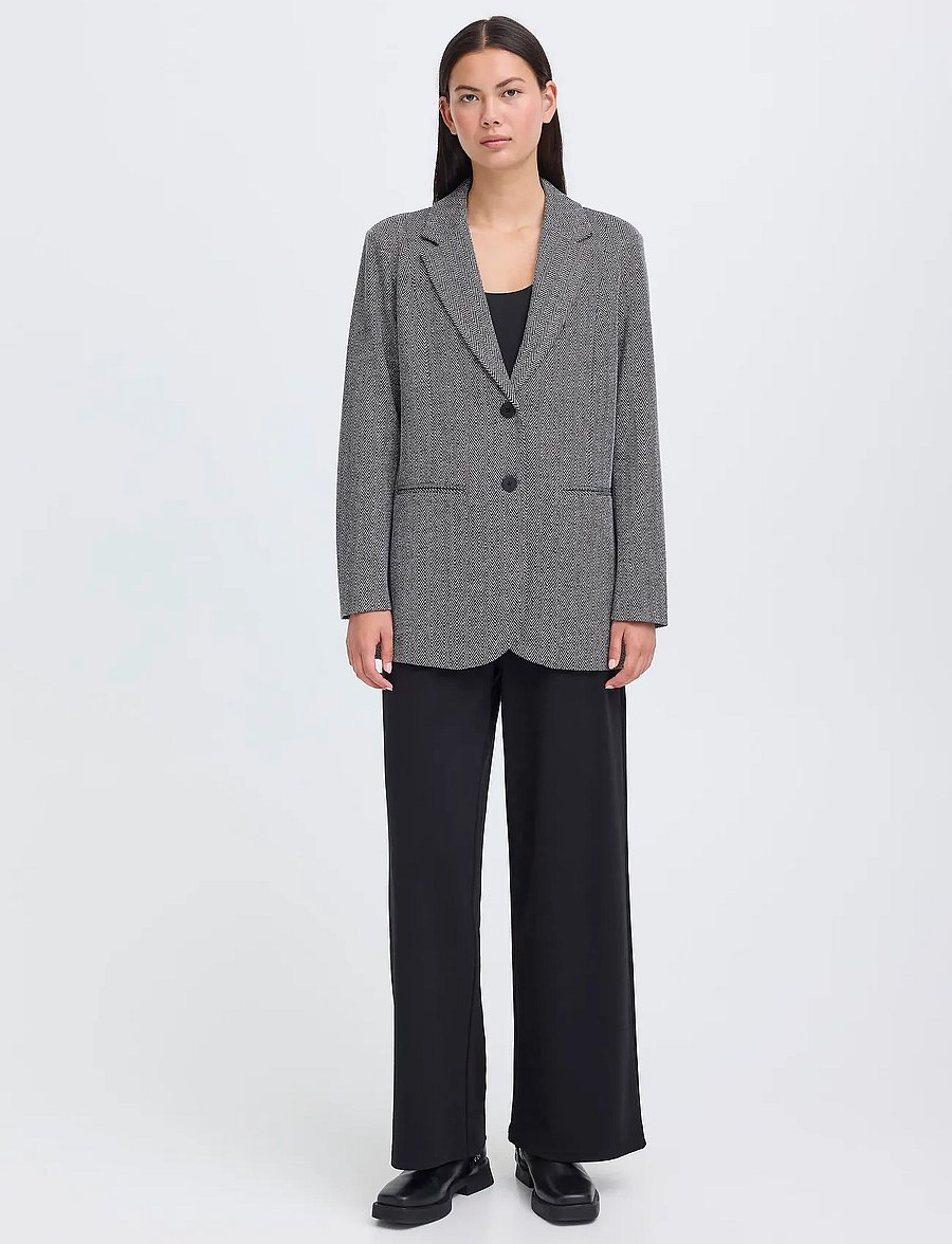 ICHI - IHKATE JACQUARD OVERSIZE BL - yksiriviset bleiserit - black/white herringbone - 0