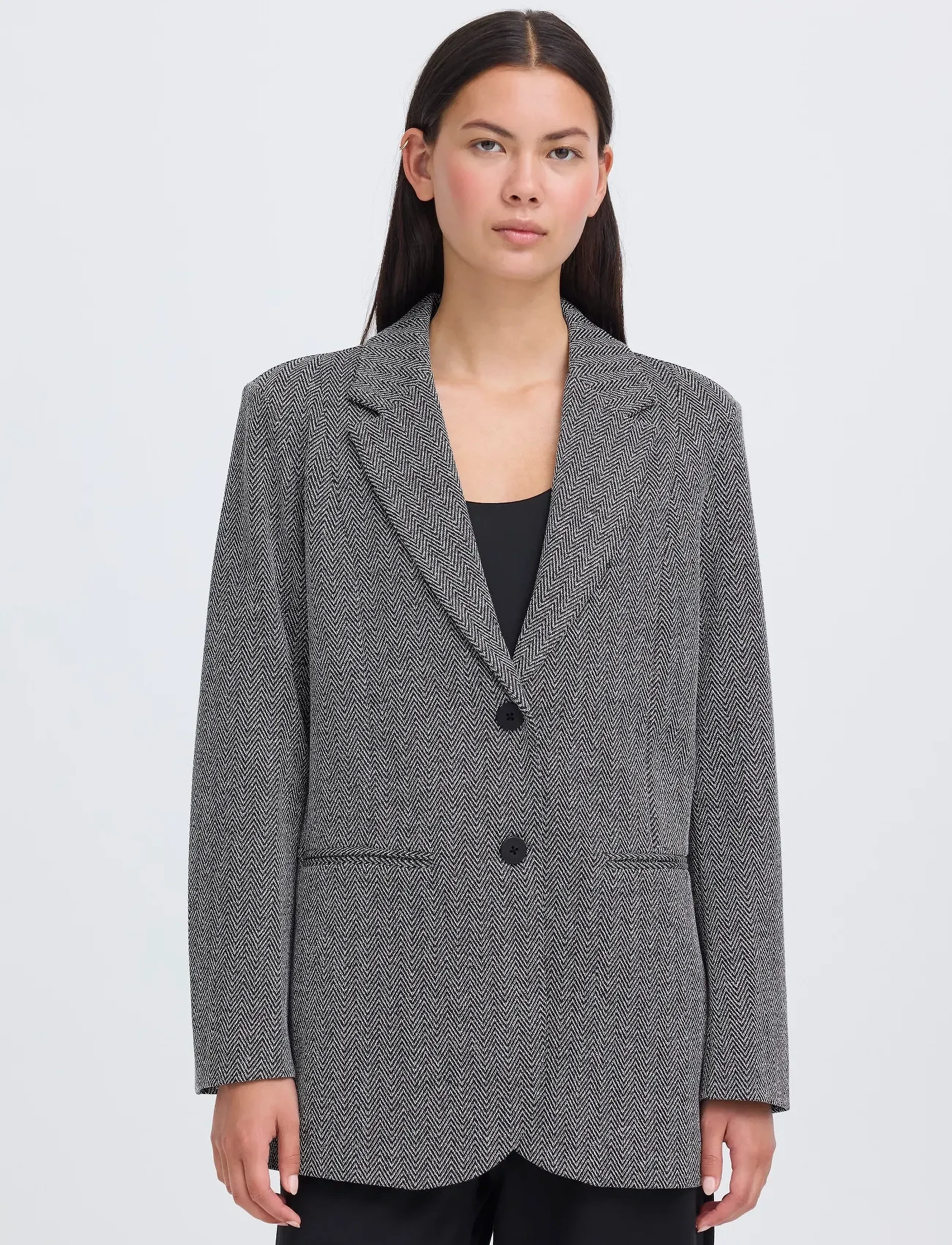 ICHI - IHKATE JACQUARD OVERSIZE BL - einreihige blazer - black/white herringbone - 4