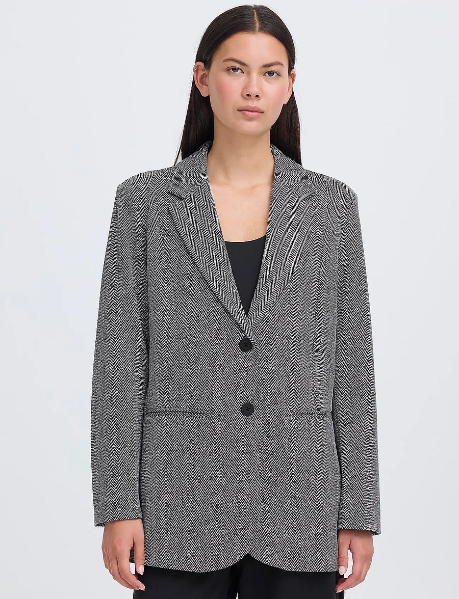 ICHI - IHKATE JACQUARD OVERSIZE BL - yksiriviset bleiserit - black/white herringbone - 4