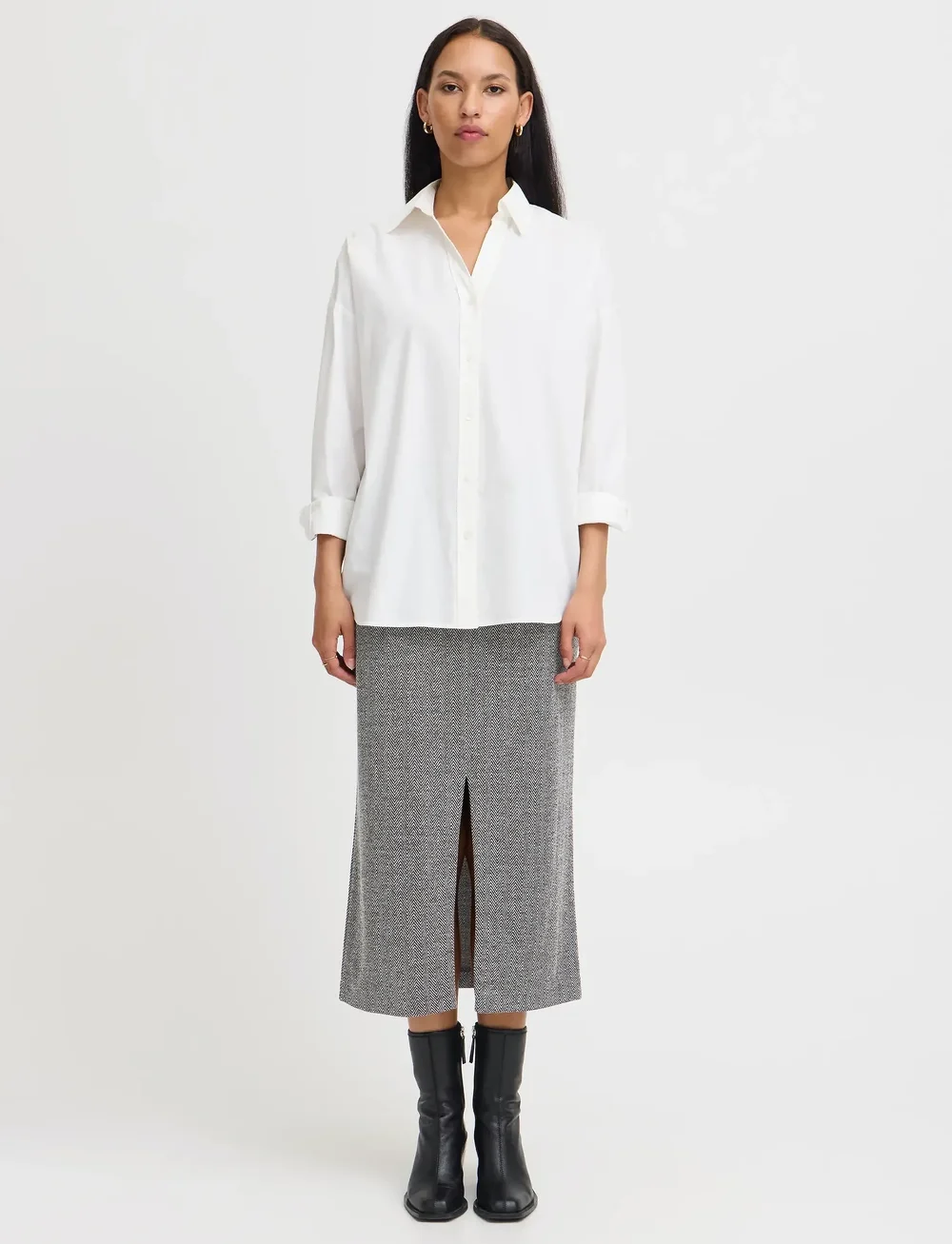 ICHI - IHKATE JACQUARD LONG SK - midi kjolar - black/white herringbone - 0