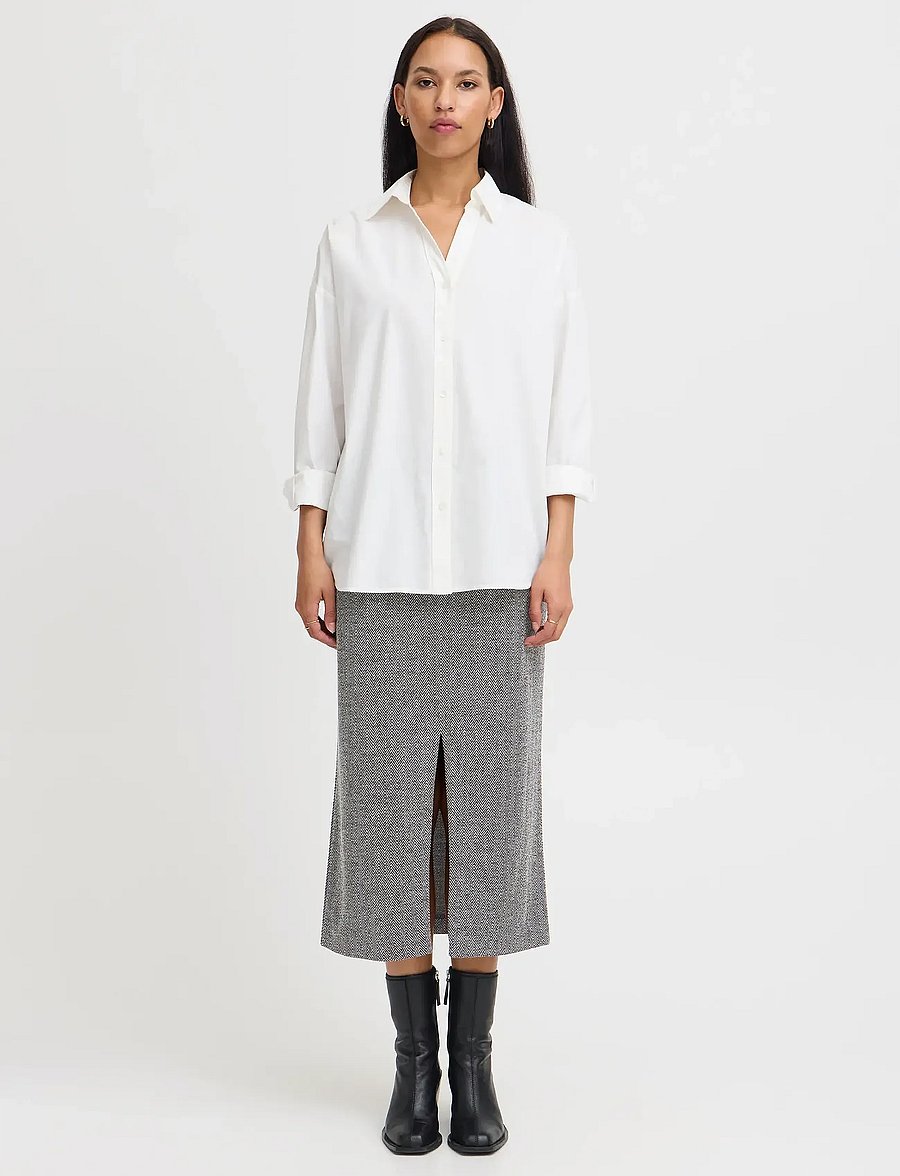 ICHI - IHKATE JACQUARD LONG SK - midi-röcke - black/white herringbone - 0