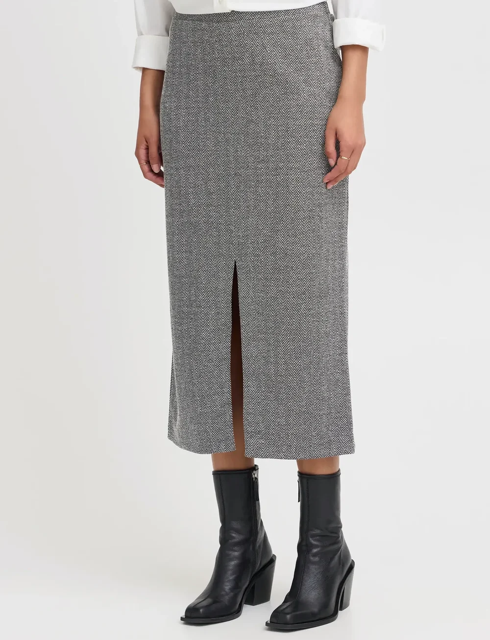 ICHI - IHKATE JACQUARD LONG SK - midi kjolar - black/white herringbone - 5