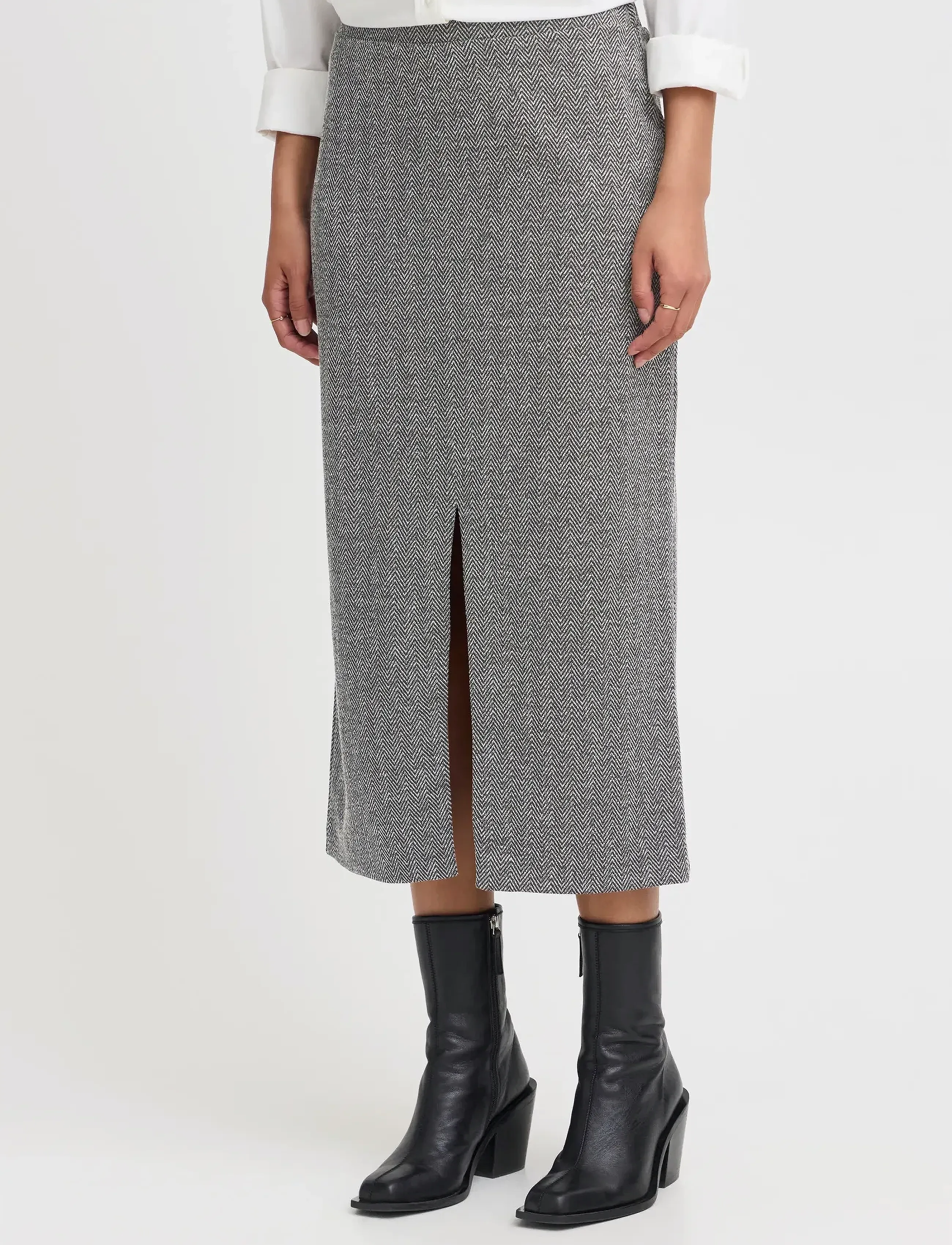 ICHI - IHKATE JACQUARD LONG SK - midi nederdele - black/white herringbone - 5