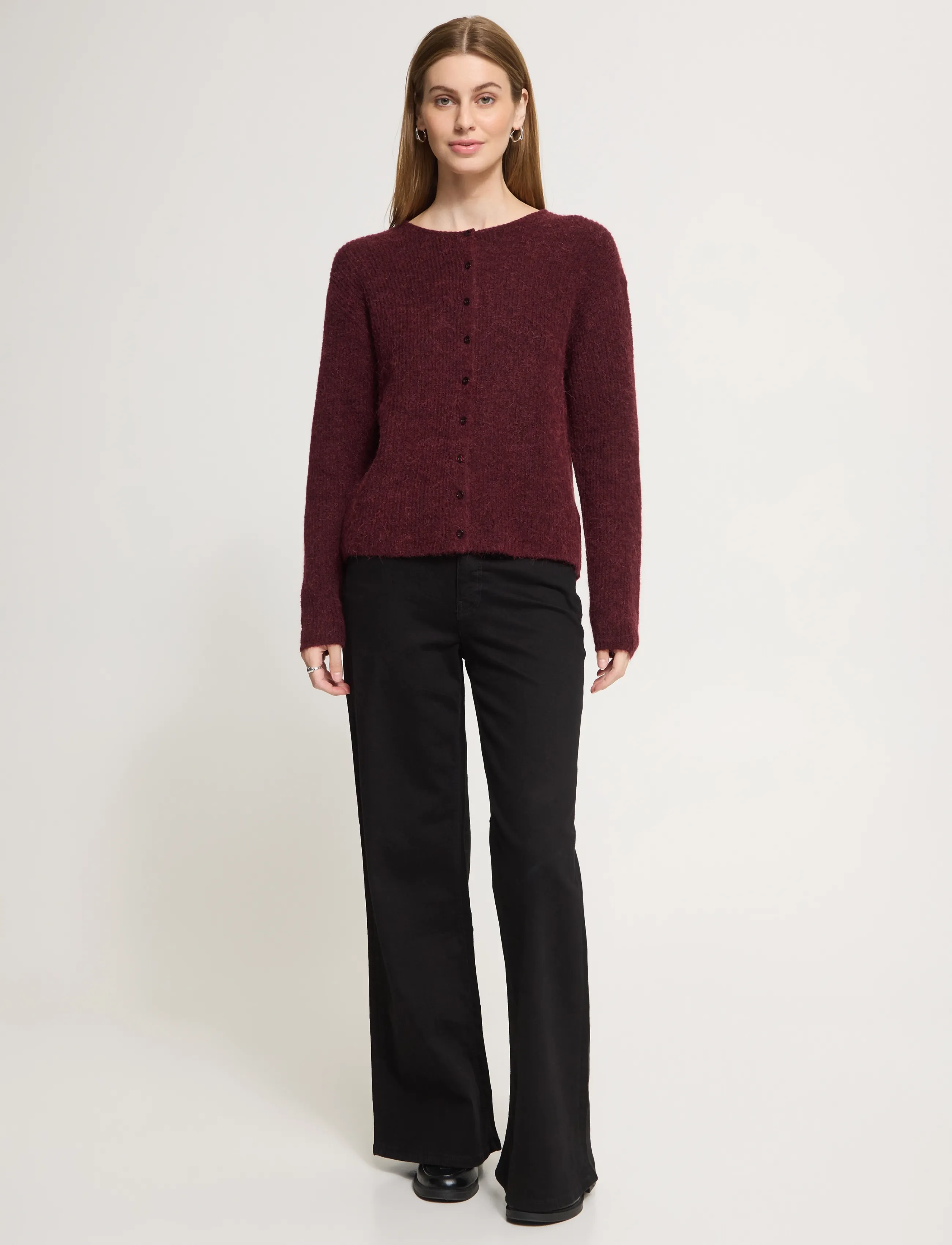 ICHI Ihkamara Ca13, Kvinder, Lodden Cardigan, Bordeaux, Str: XS