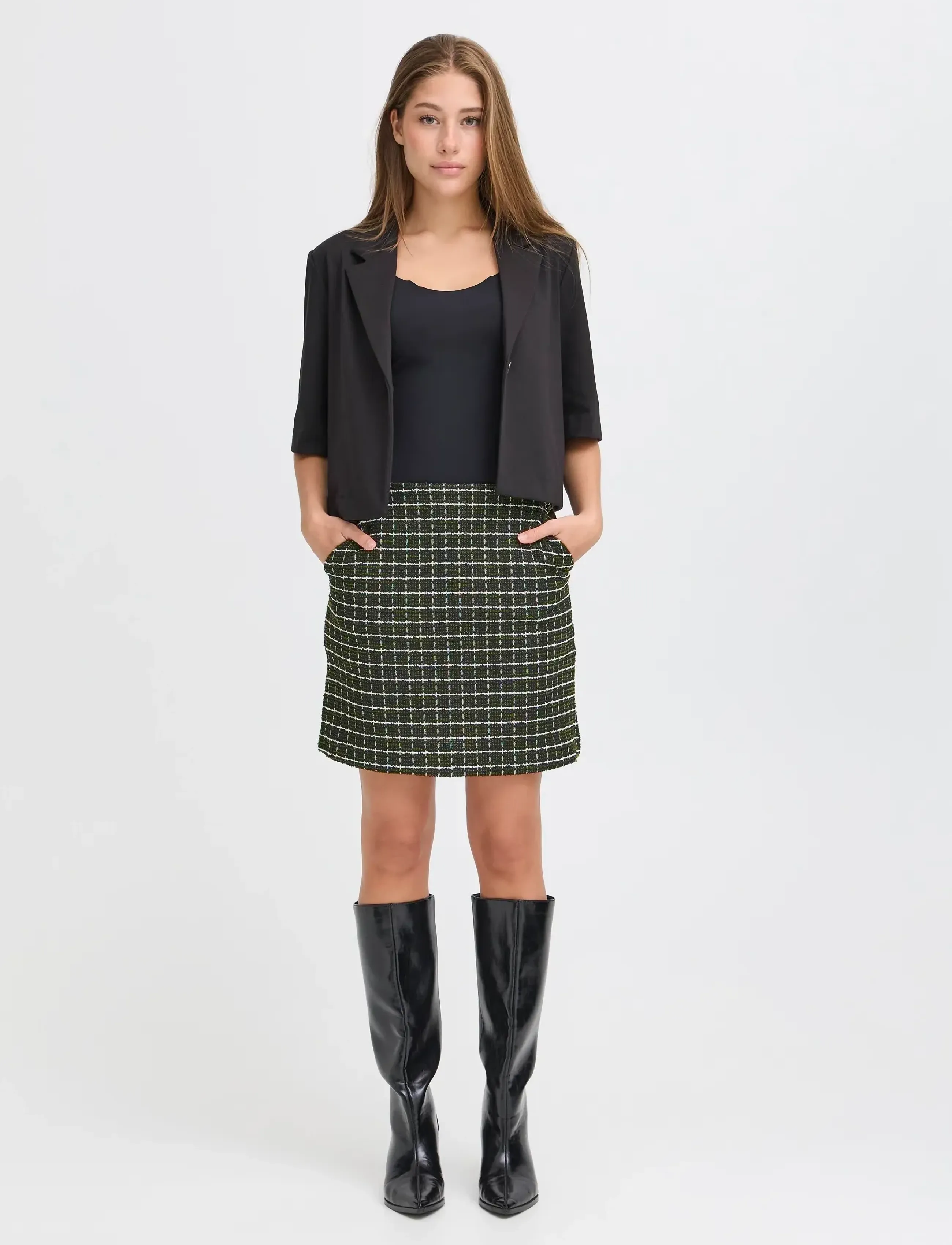 ICHI IHKATE CLOULE SK - Short skirts - RIFLE GREEN CHECK / khaki/green