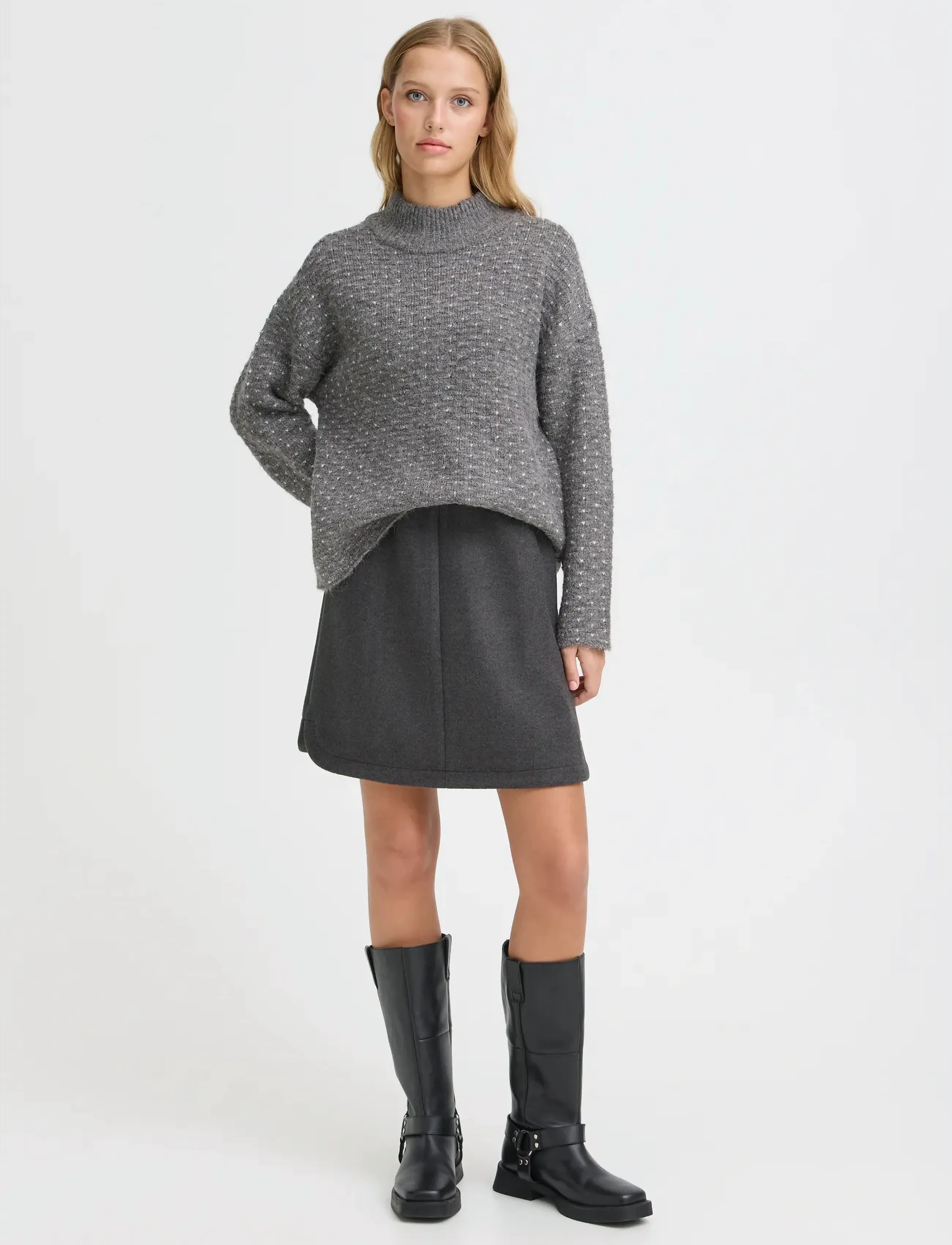 ICHI IHWOOLY SK5 - Stutt pils - DARK GREY MELANGE / grey