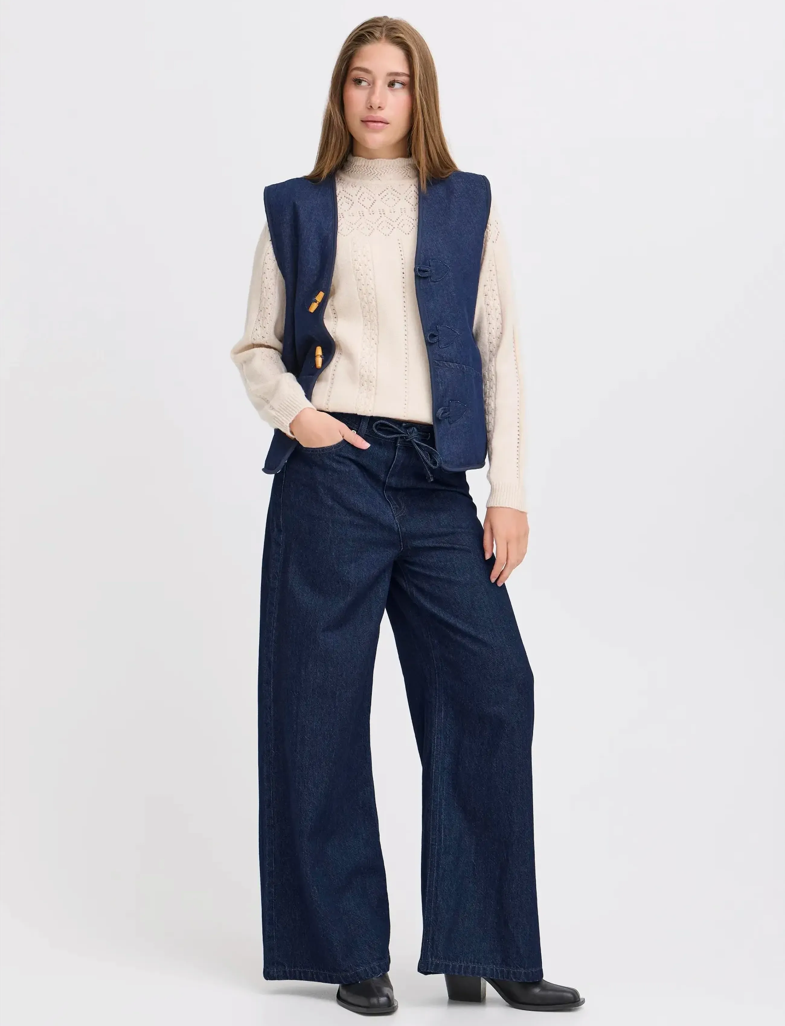 ICHI - IHBERISEL WIDE PA - hosen mit weitem bein - denim authentic blue - 3