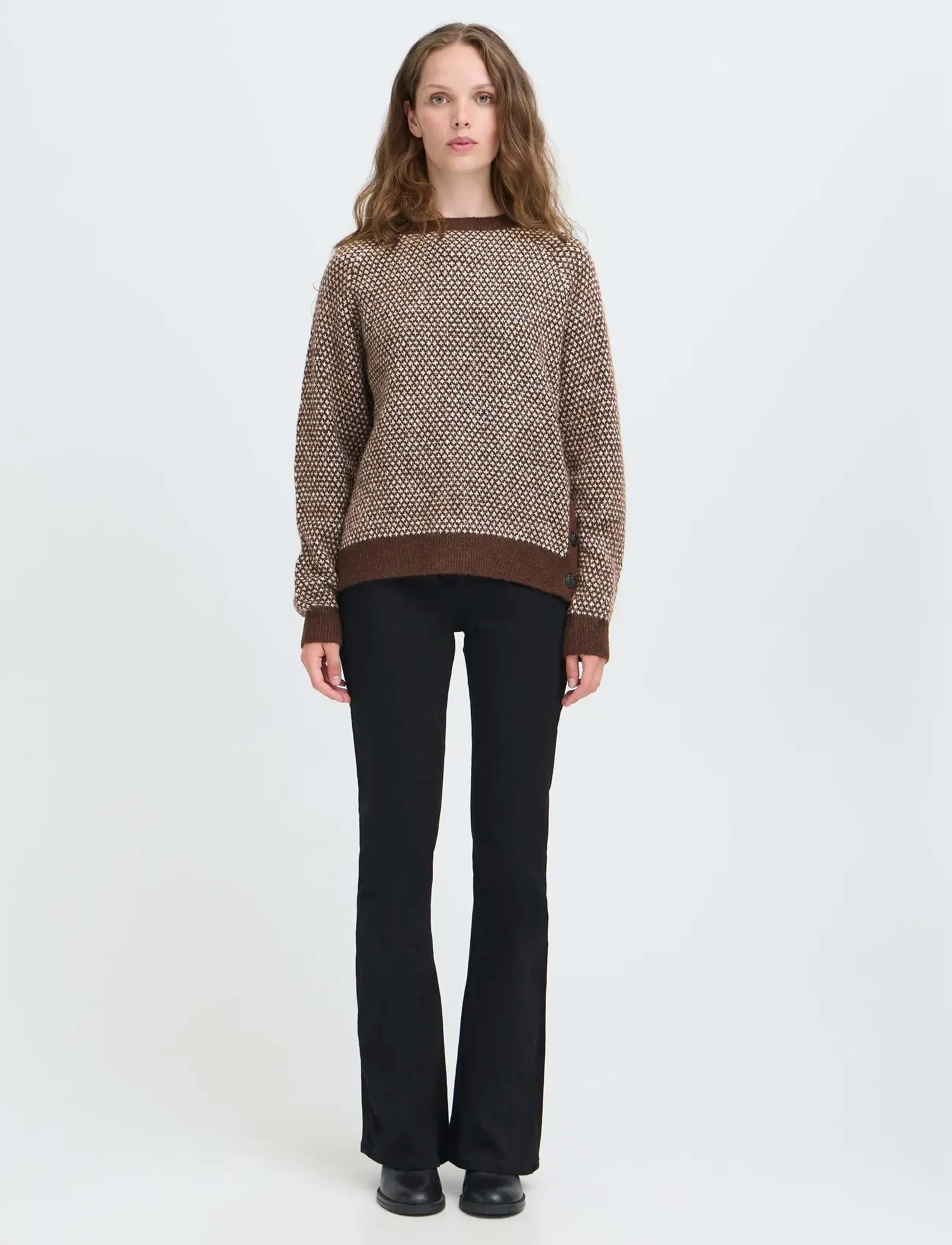 ICHI Ihkamara Ls20, Damen, Gemusterter Strickpullover, Braun, Gr.XXL