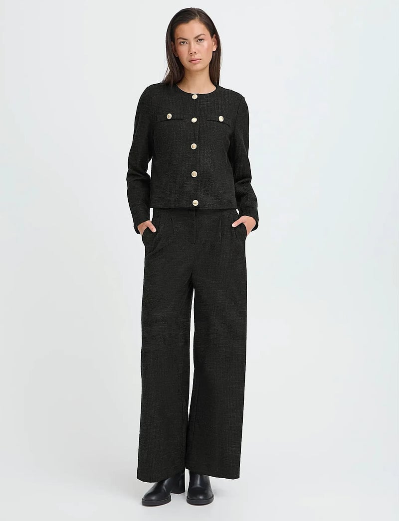 ICHI - IHKATE GLEAM WIDE PA - laia säärega püksid - black - 0