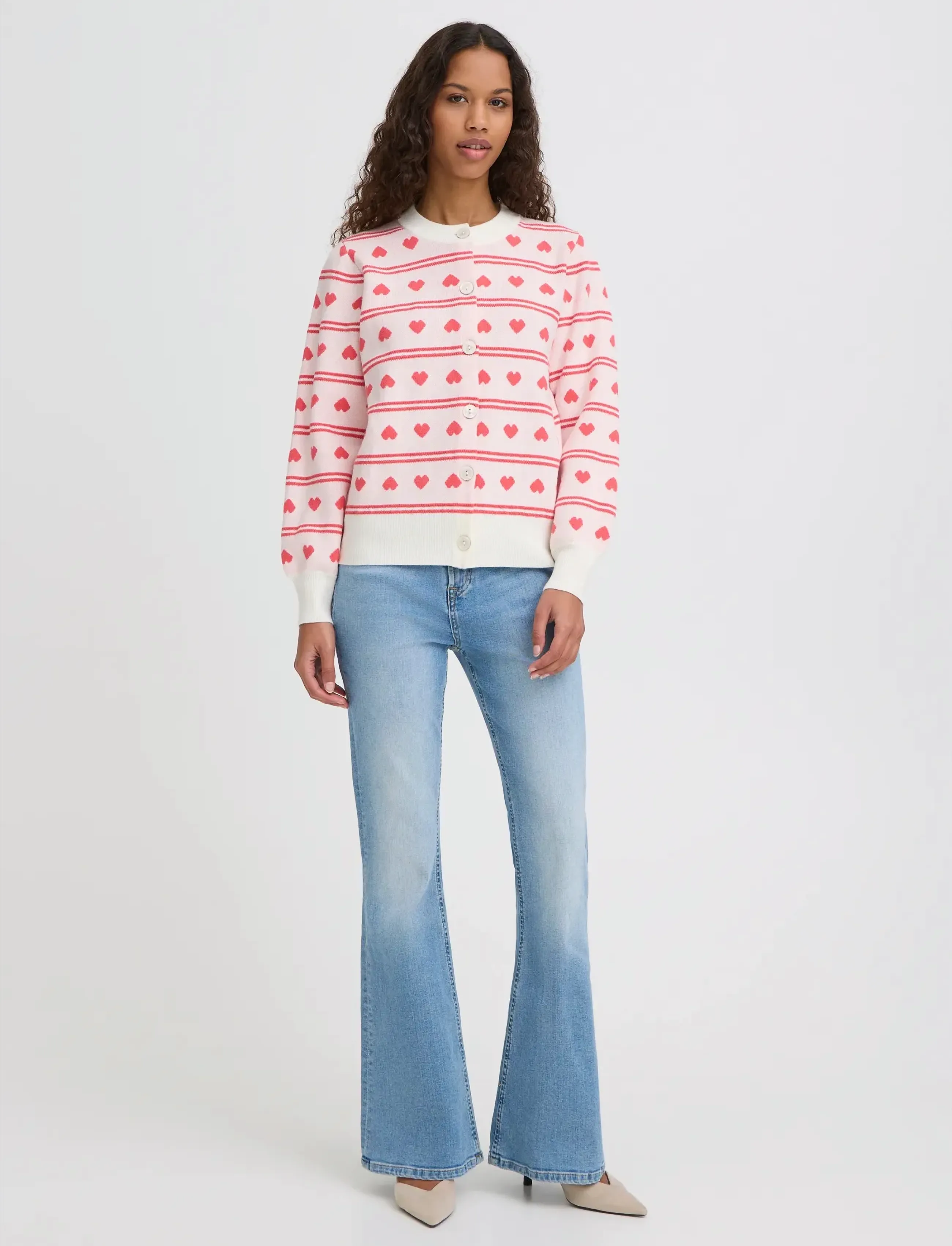 ICHI Ihbrielle Ca5, Kvinder, Hjerte Mønstret Cardigan, Pink, Str: L