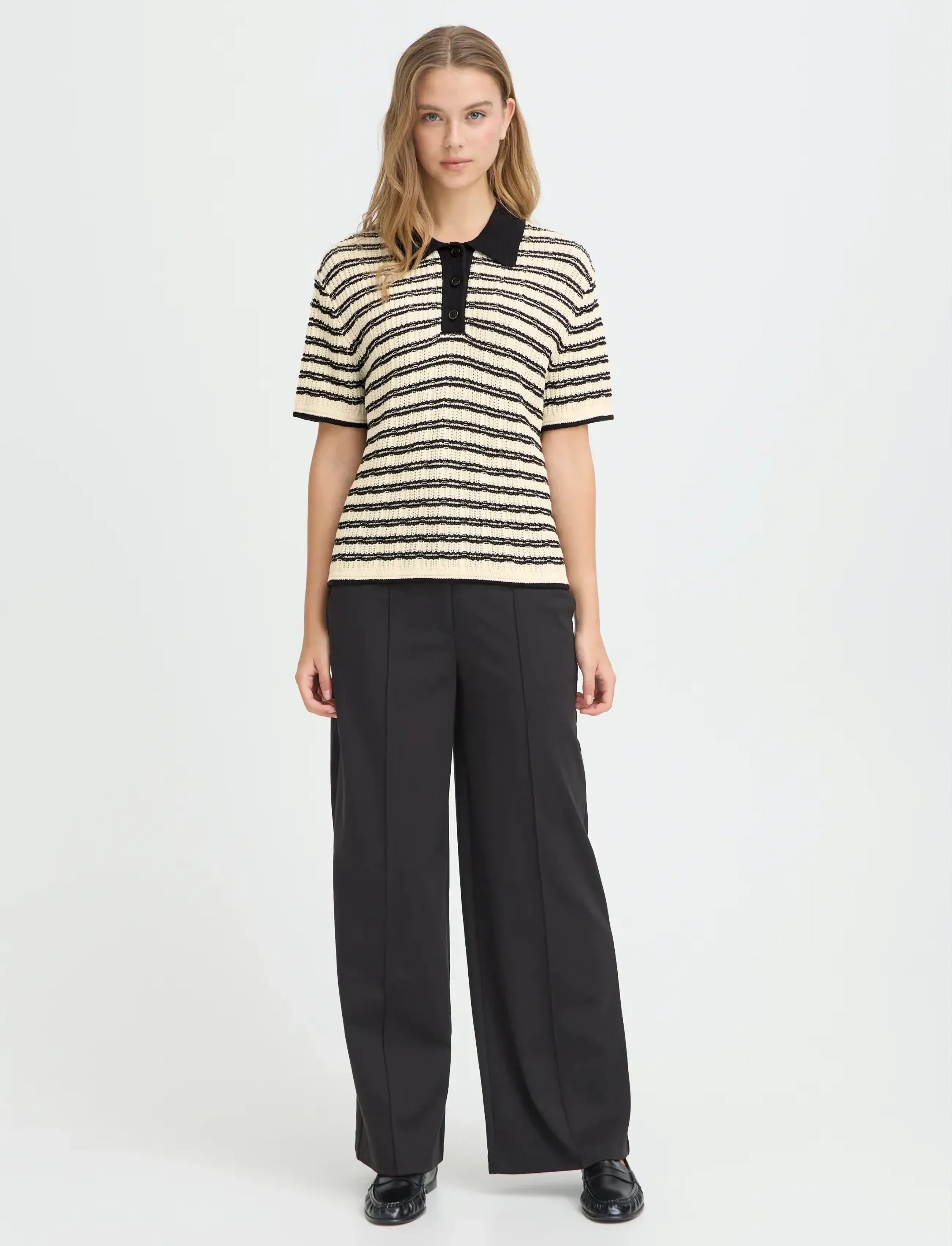 ICHI IHCHANY MS2 - Polosärgid - BIRCH W BLACK STRIPE / cream